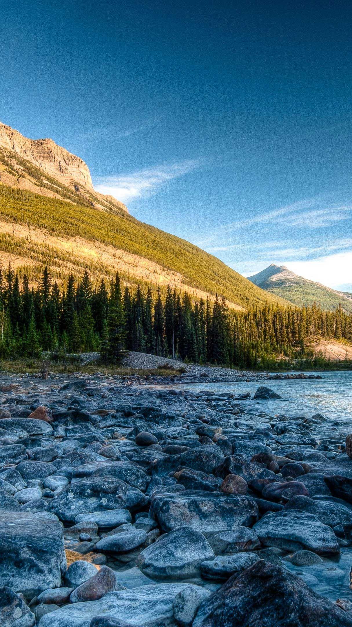 1215x2160 Rocky mountains river stones iPhone Wallpaper HD. Mountain river, River stones, Rocky mountains