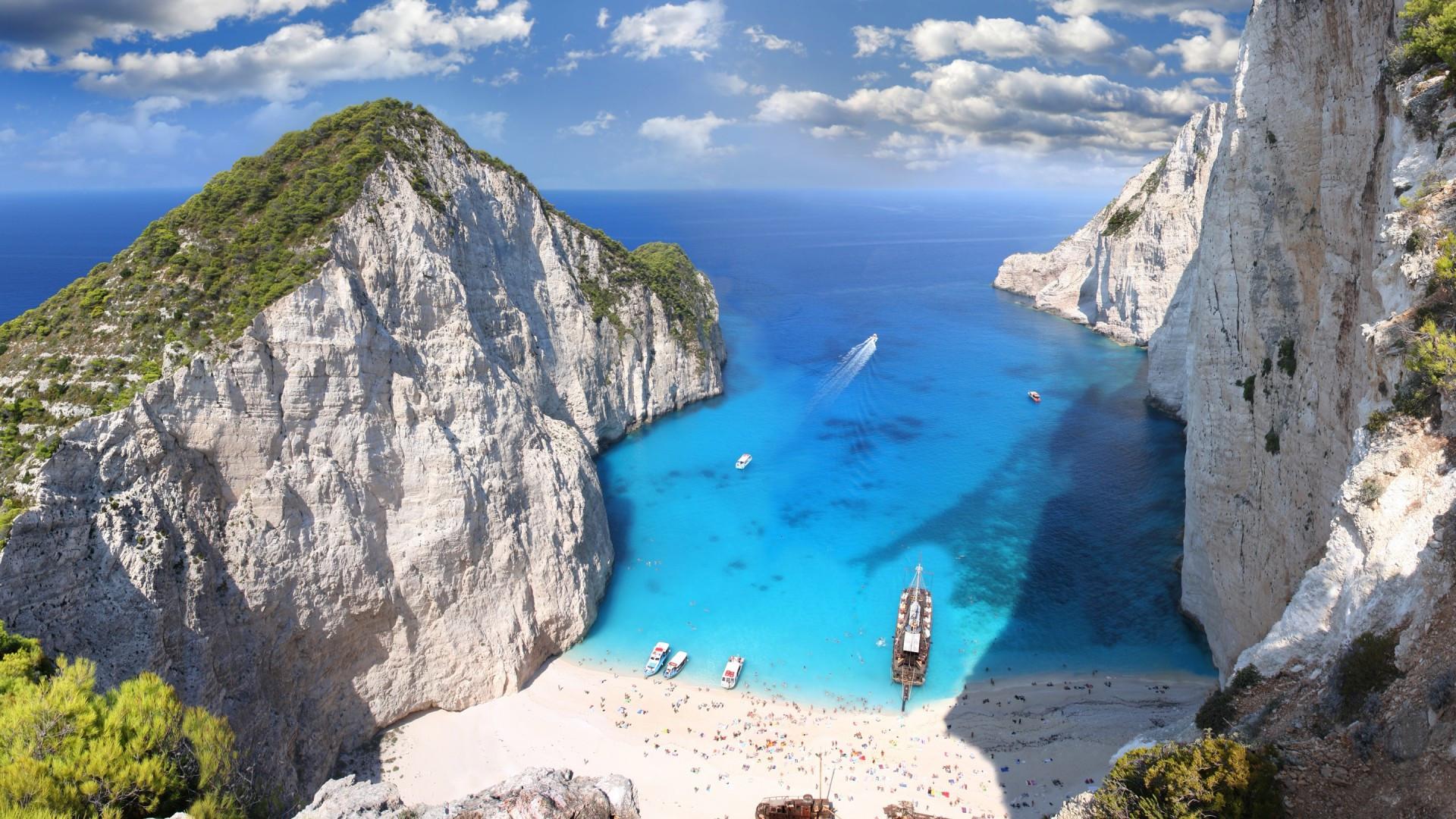 1920x1080 Download 1920x1080 Zakynthos, Greece, Mountains, Blue Ocean, Beach, Island Wallpaper for Widescreen