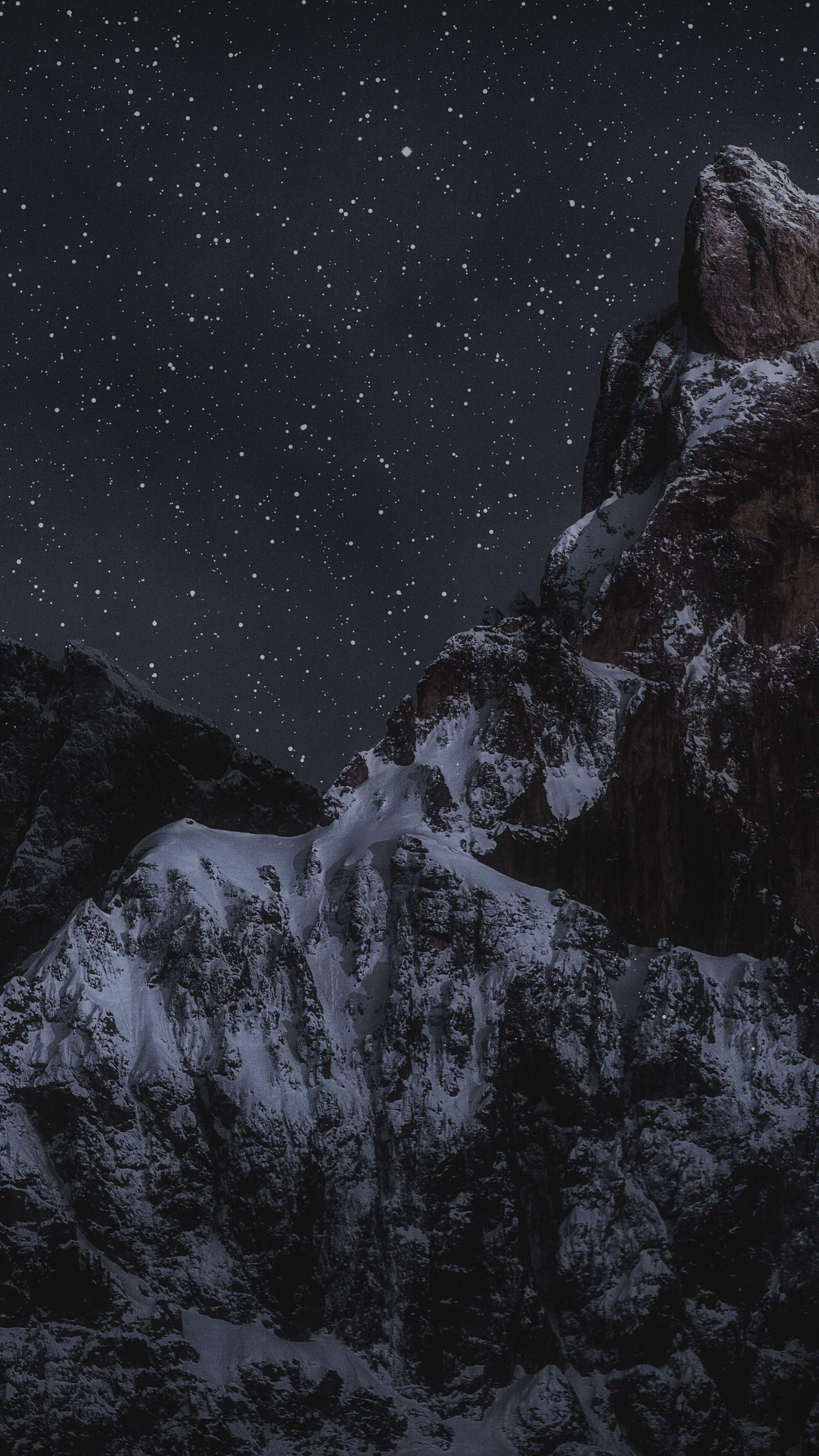 2160x3840 Starry sky, mountain peak, rocky mountain, nature wallpaper. Пейзажи, Живописные пейзажи, Природа