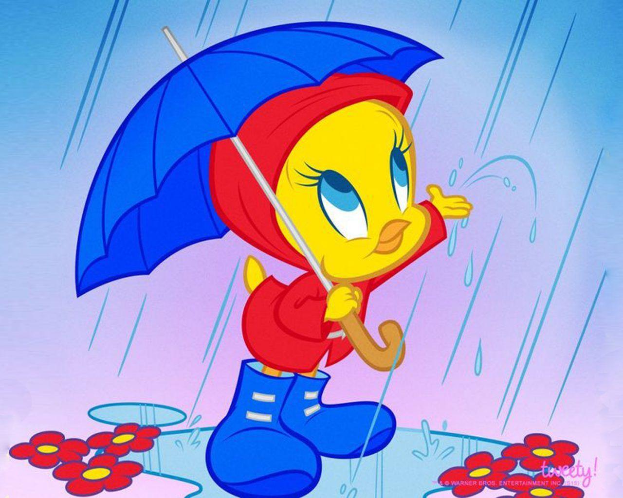 1280x1024 Looney Tunes Picture Tweety Bird Spring Rain Umbrella HD