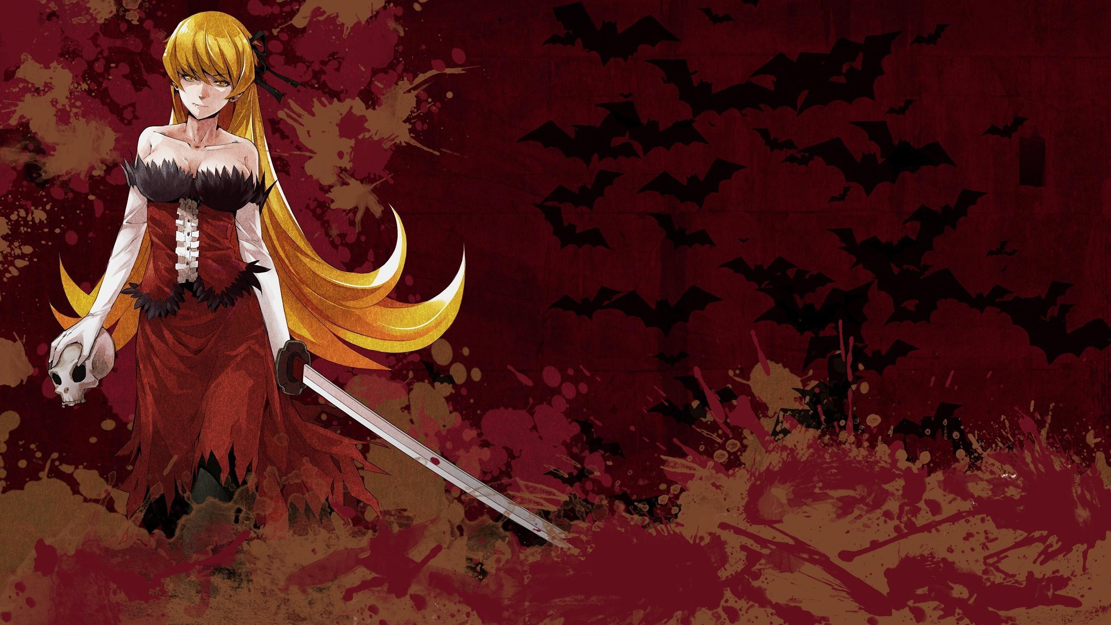 3840x2160 anime, Anime Girls, Oshino Shinobu, Long Hair, Blonde, Monogatari Series Wallpaper HD / Desktop and Mobile Background