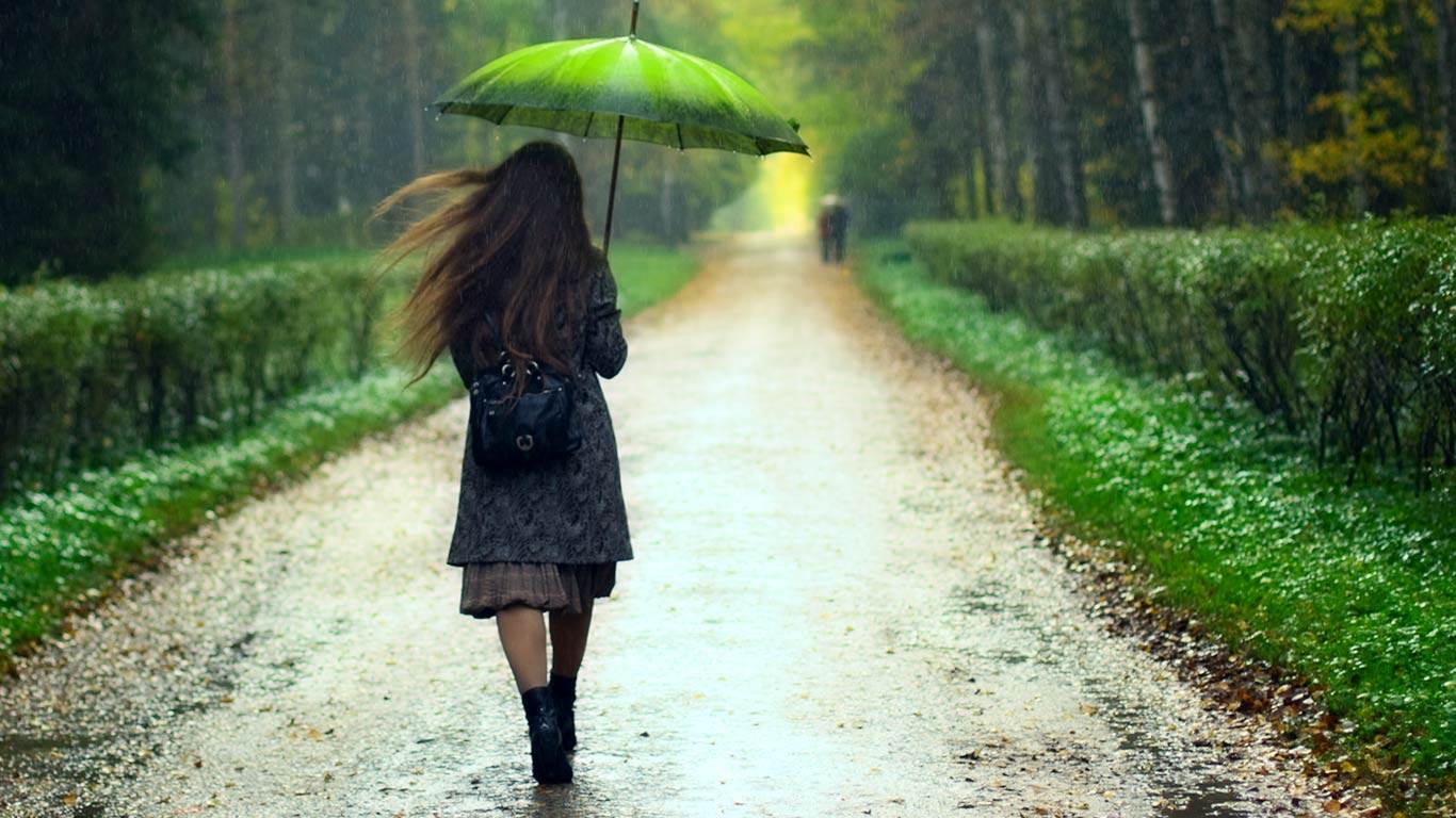 Sad Girl Walking Alone In The Rain