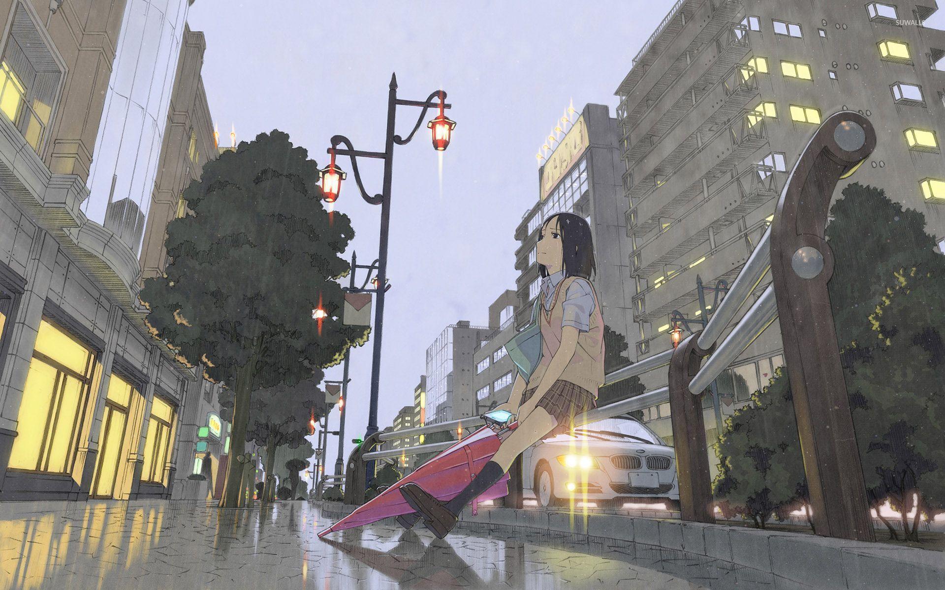 1920x1200 Sad nữ sinh trong mưa hình nền - Hình nền anime