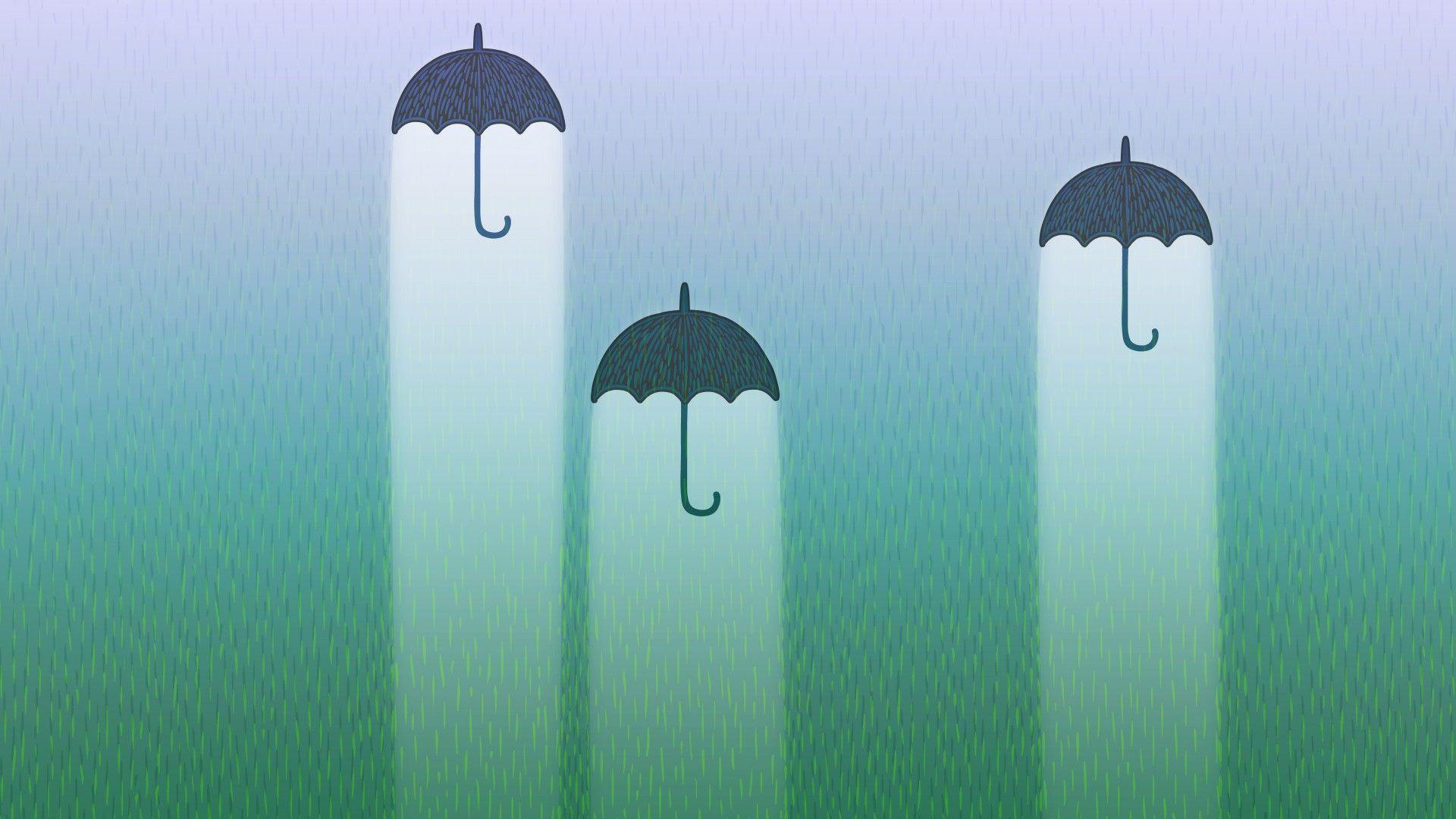 1920x1080 Wallpaper Spring, Umbrellas, Rain, Minimal, 4K, Creative Graphics