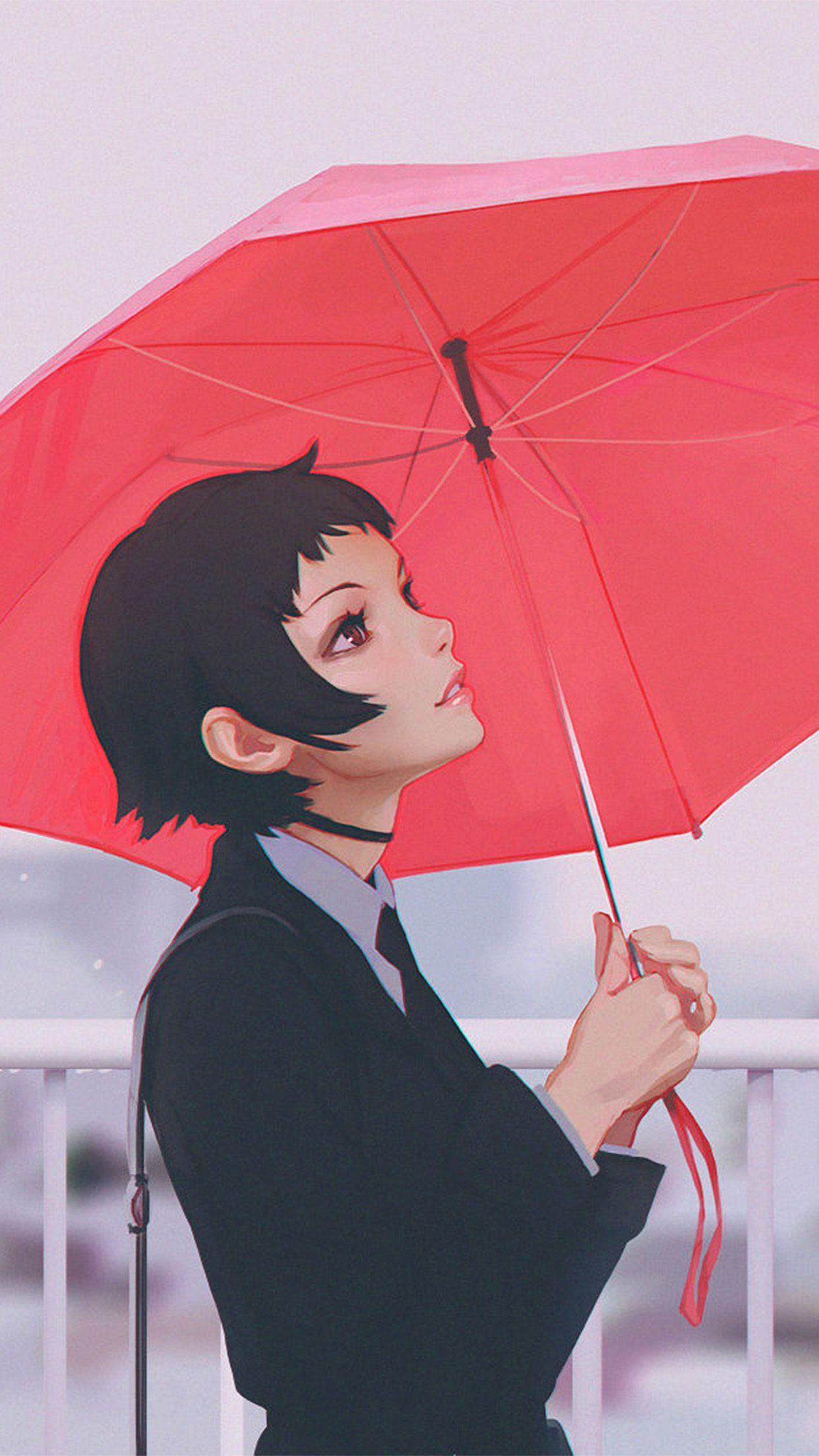 1242x2208 iPhone7 wallpaper. girl rain umbrella ilya