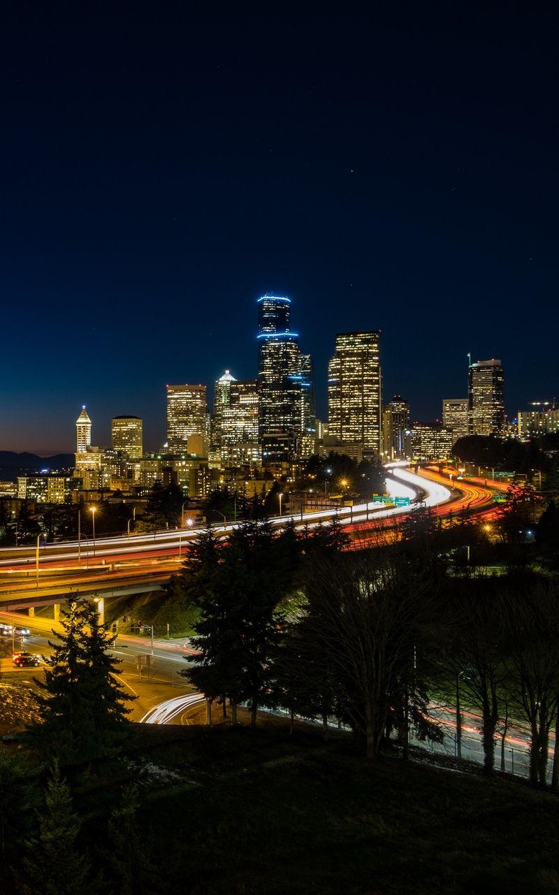 800x1280 Wallpaper street city lights united states seattle night city architecture. City architecture, Night city, Seattle wallpaper