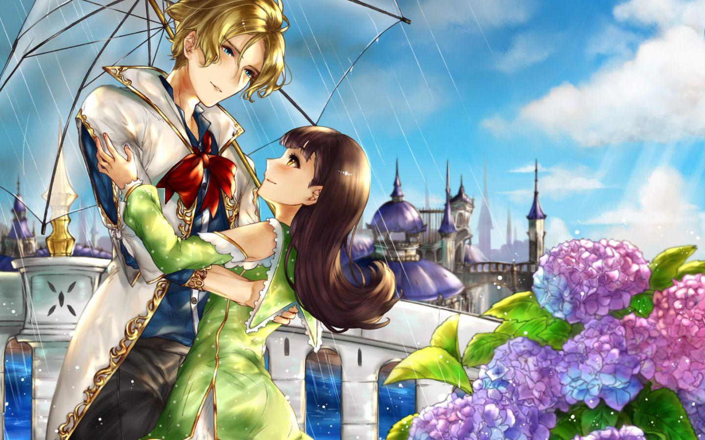 1440x900 Download 1440x900 Wallpaper Cute, Anime Couple, Rain, Umbrella