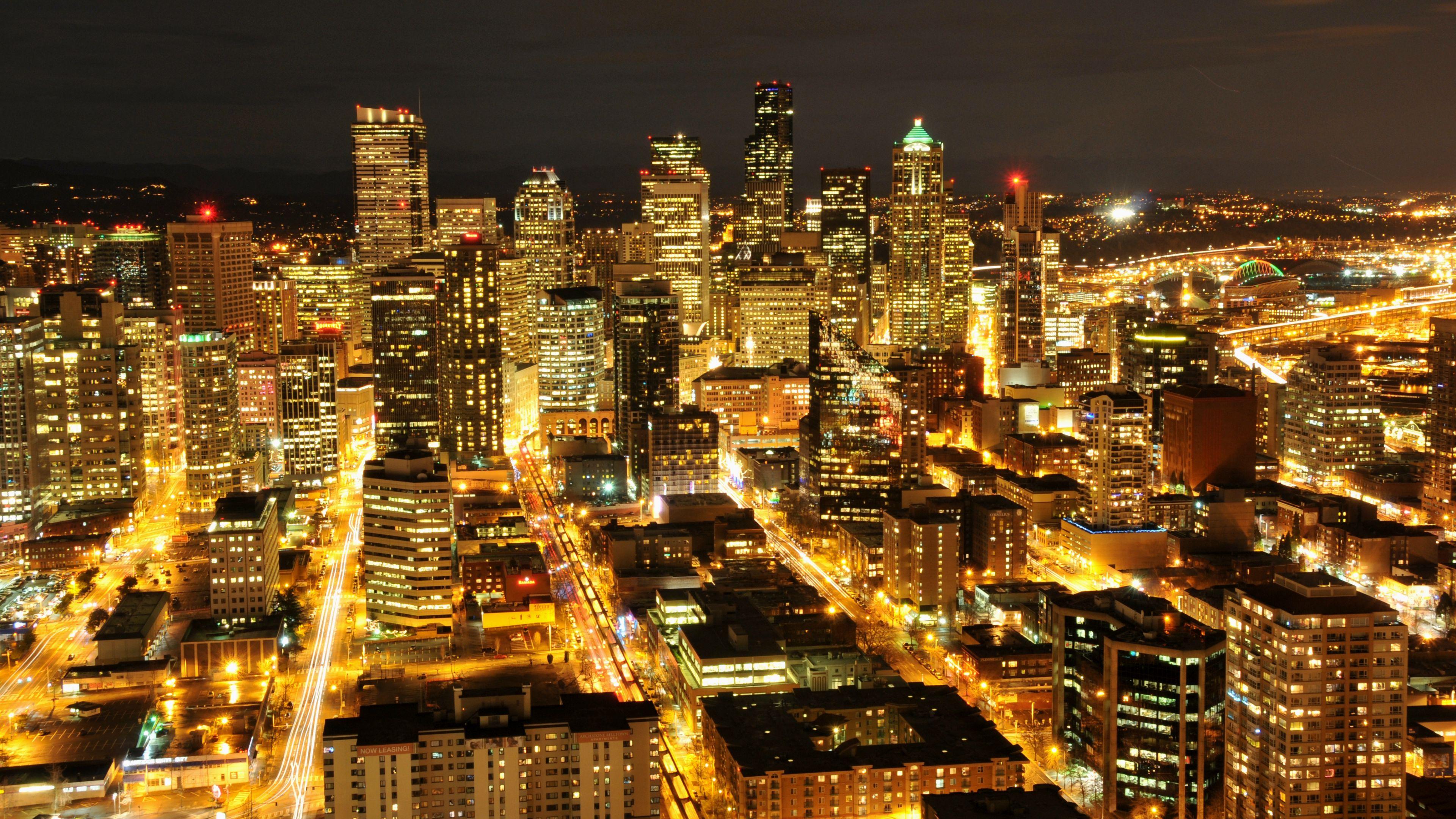 3840x2160 Download wallpaper 3840x2160 usa, washington, seattle, night city, skyscrapers, buildings, lights 4k uhd 16:9 HD background