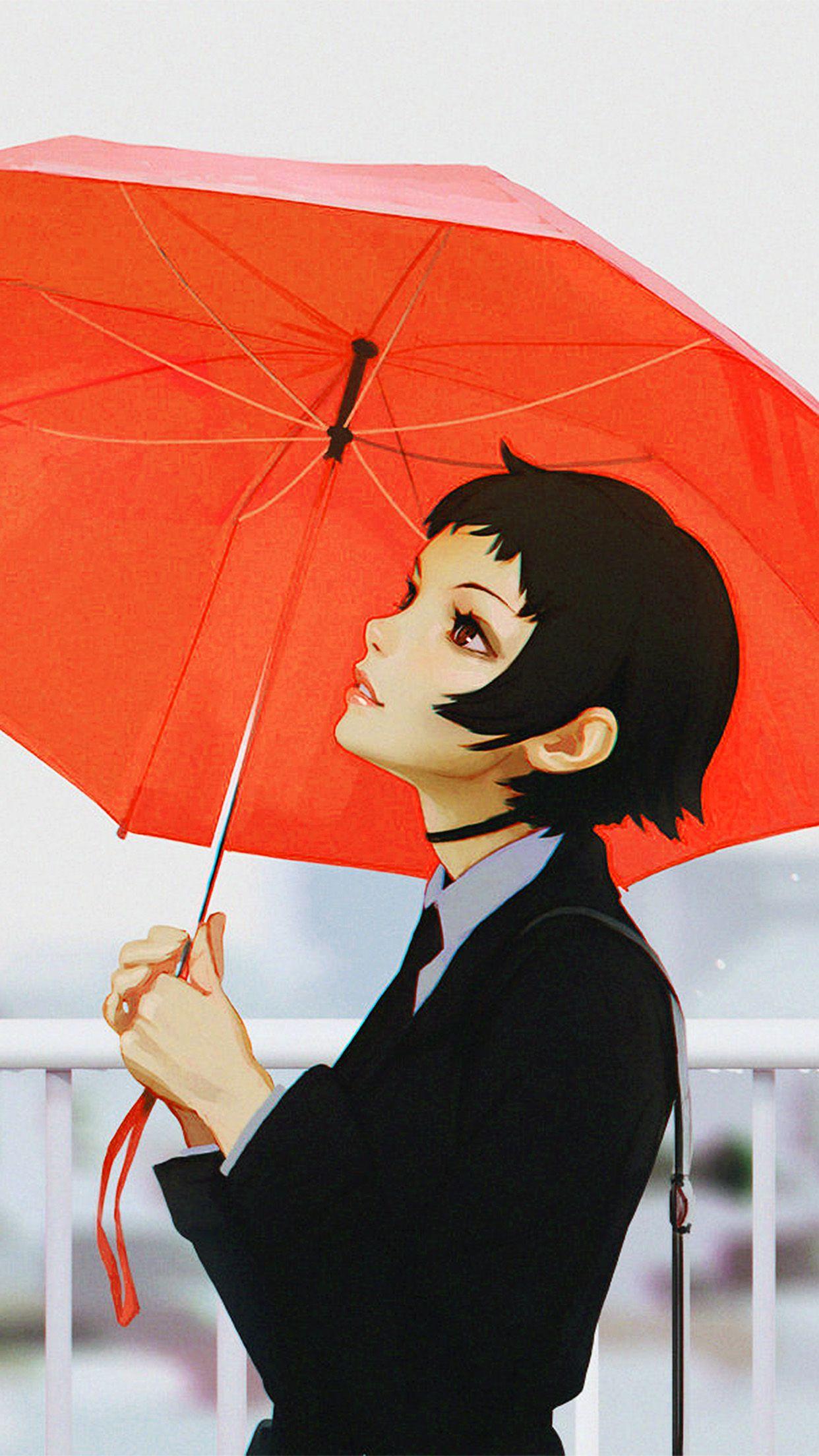 1242x2208 iPhone wallpaper. girl rain umbrella ilya