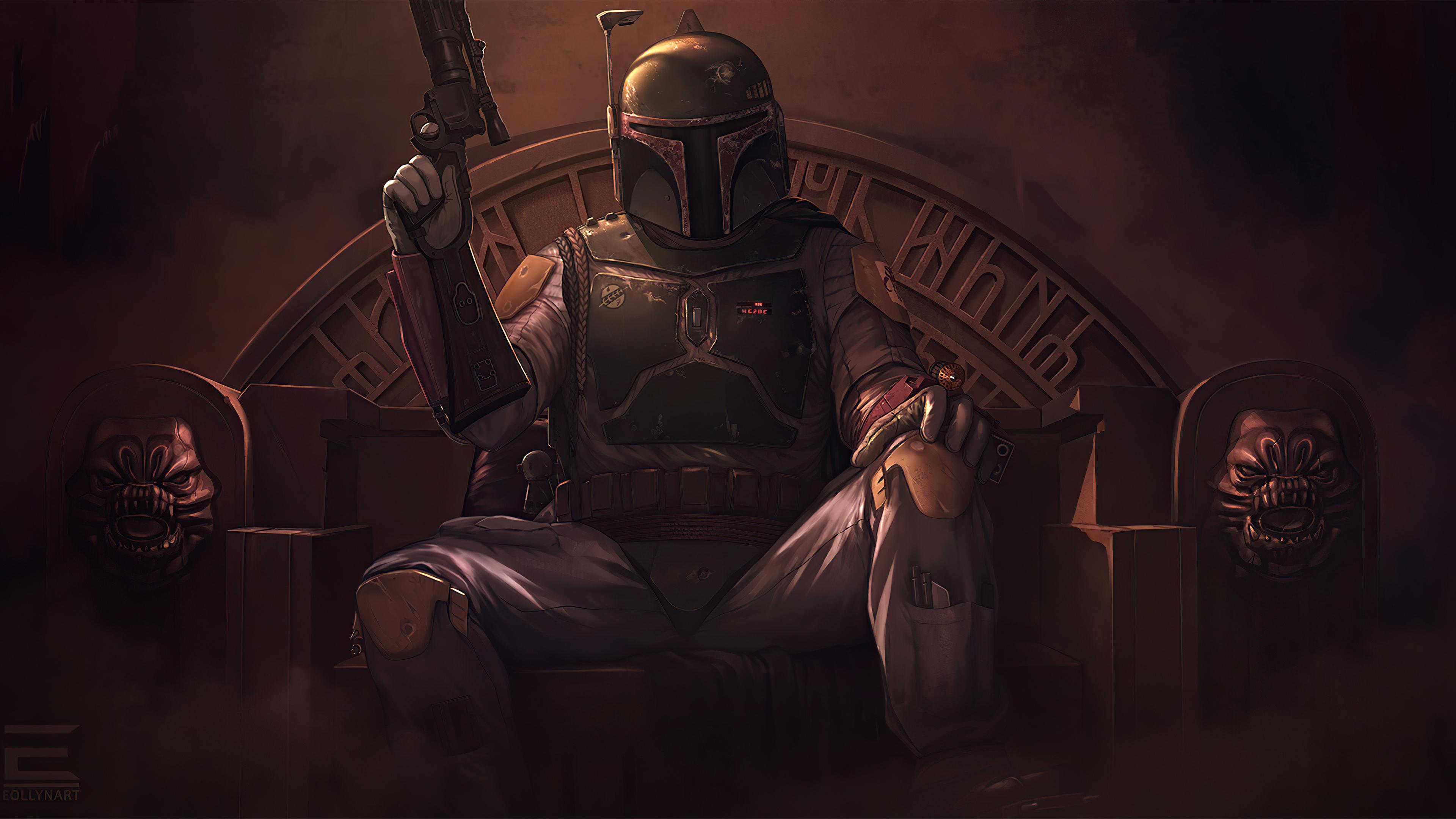 3840x2160 Star Wars Boba Fett Fan Poster 4K HD The Mandalorian Wallpaper
