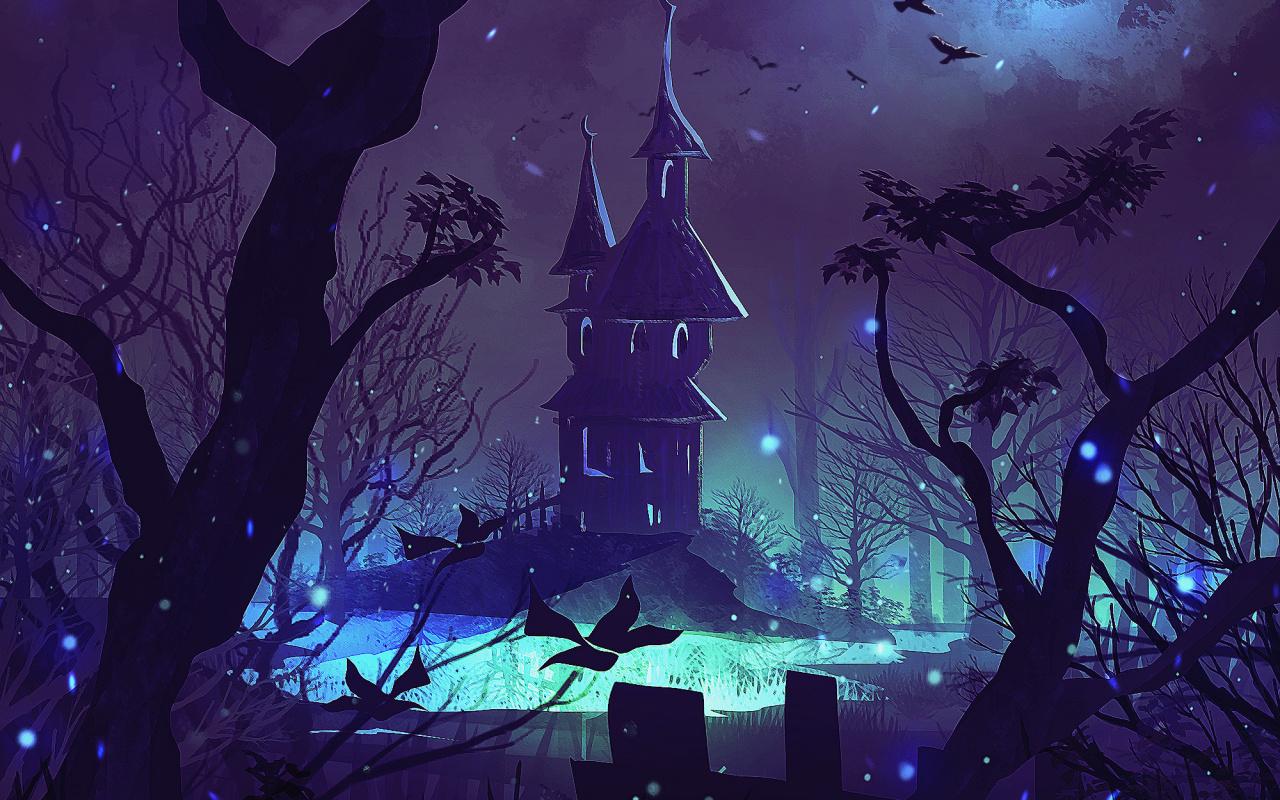 1280x800 Haunted House Wallpaper Purple