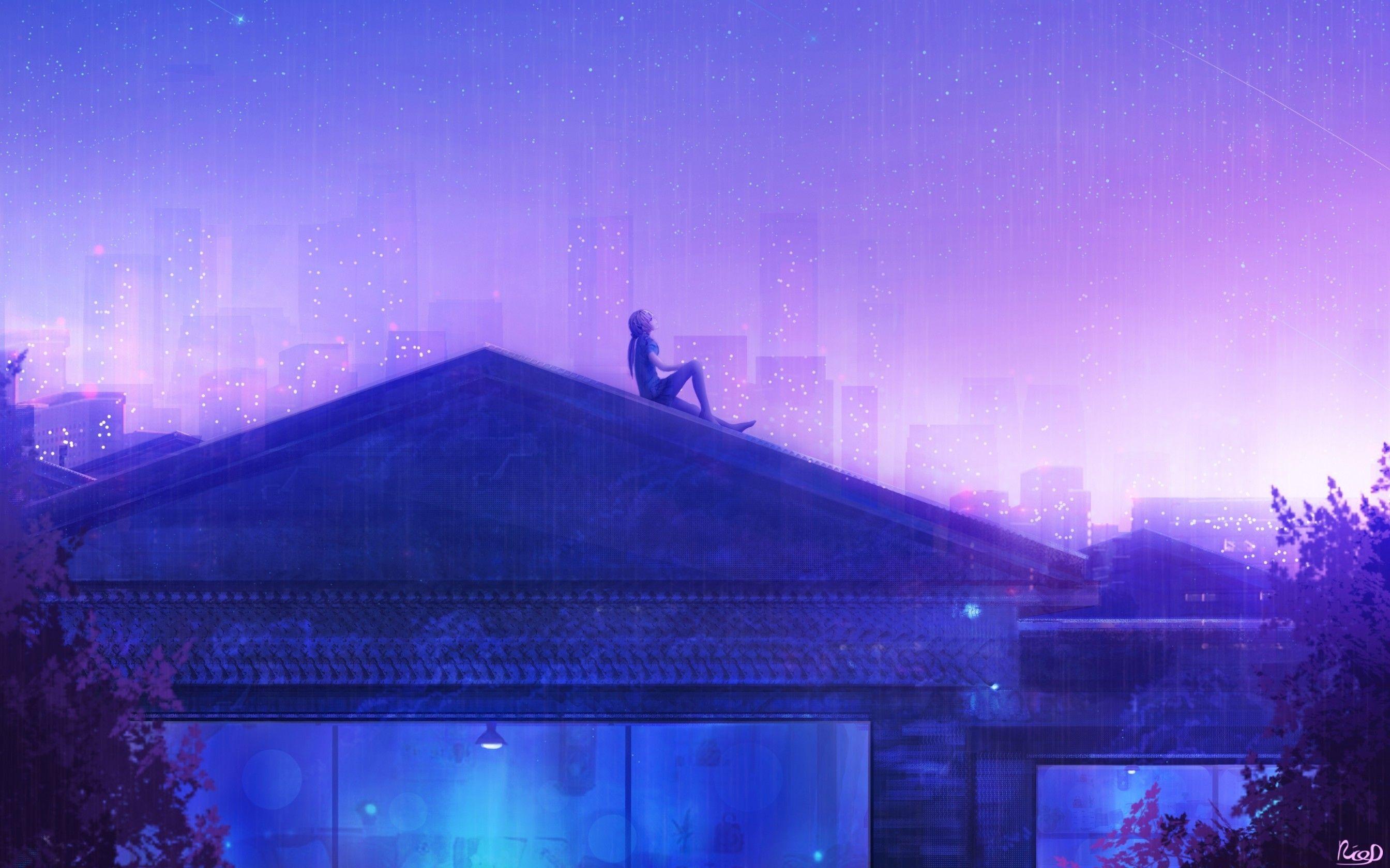 2688x1680 Purple Anime Scenery Wallpaper