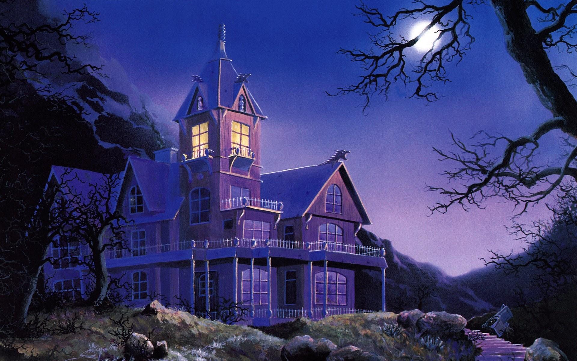 1920x1200 haunted house live wallpaper, nature, sky, landmark, natural landscape, house, purple, home, architecture, night, tree