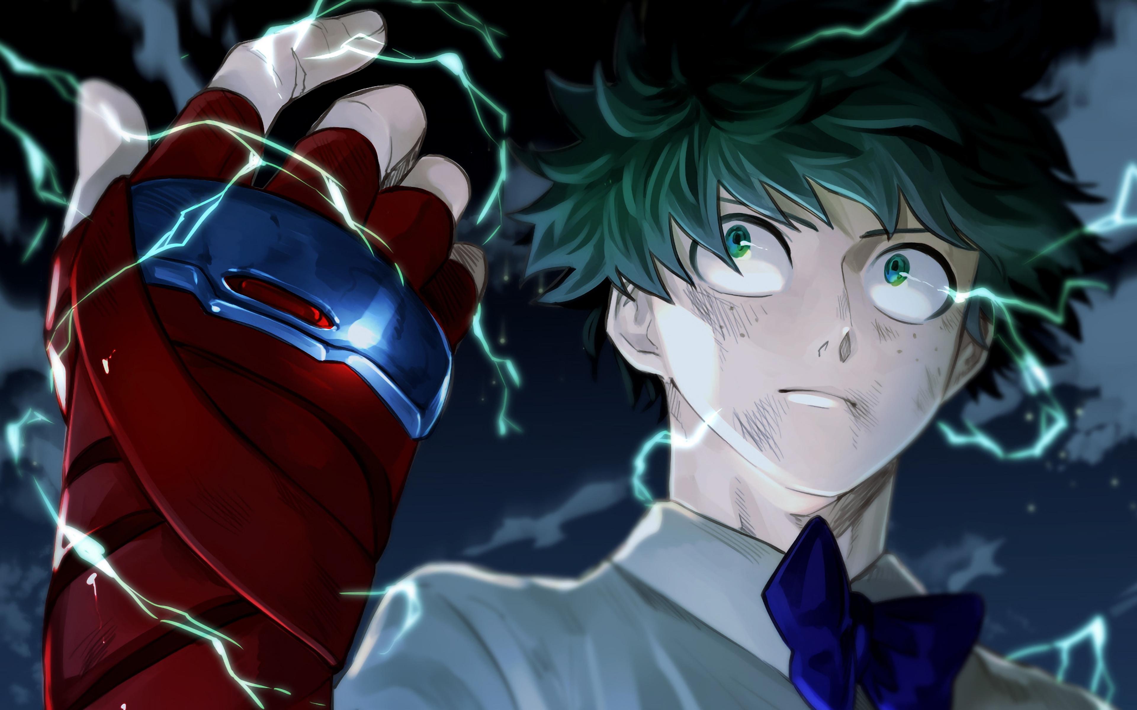 3840x2400 Download wallpaper Midoriya Izuku, 4k, manga, My Hero Academia, green lightings, Boku no Hero Academia for desktop with resolution 3840x2400. High Quality HD picture wallpaper