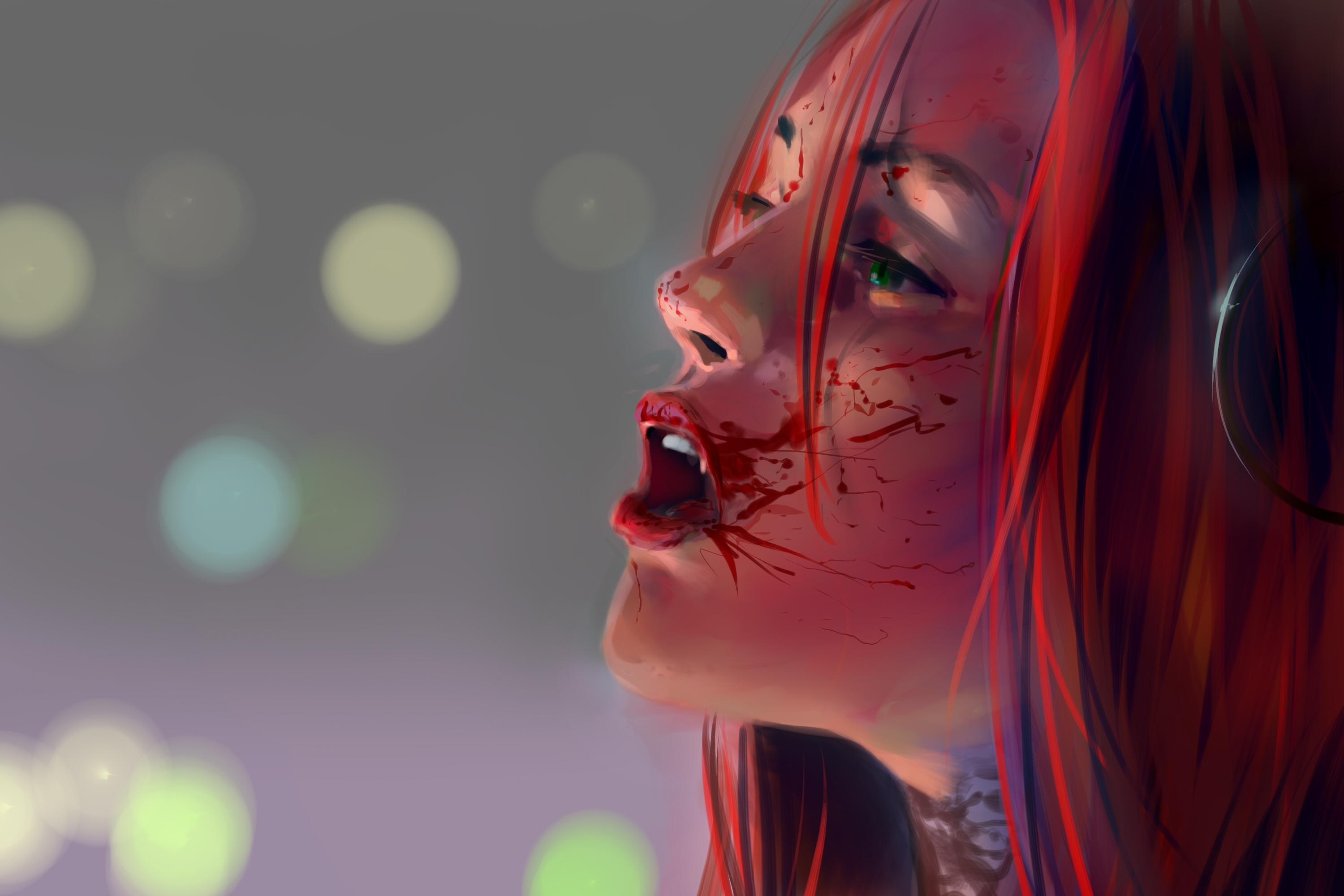 3000x2000 Bloodrayne Red Hair Face Fangs Blood Wallpaper:3000x2000