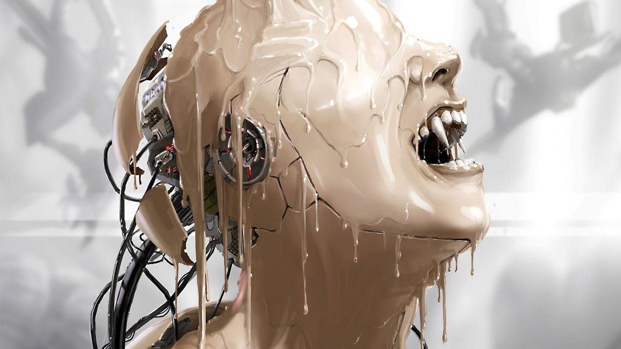 1244x700 ARTS cyborg paint robot vampire fangs wallpaperx1080