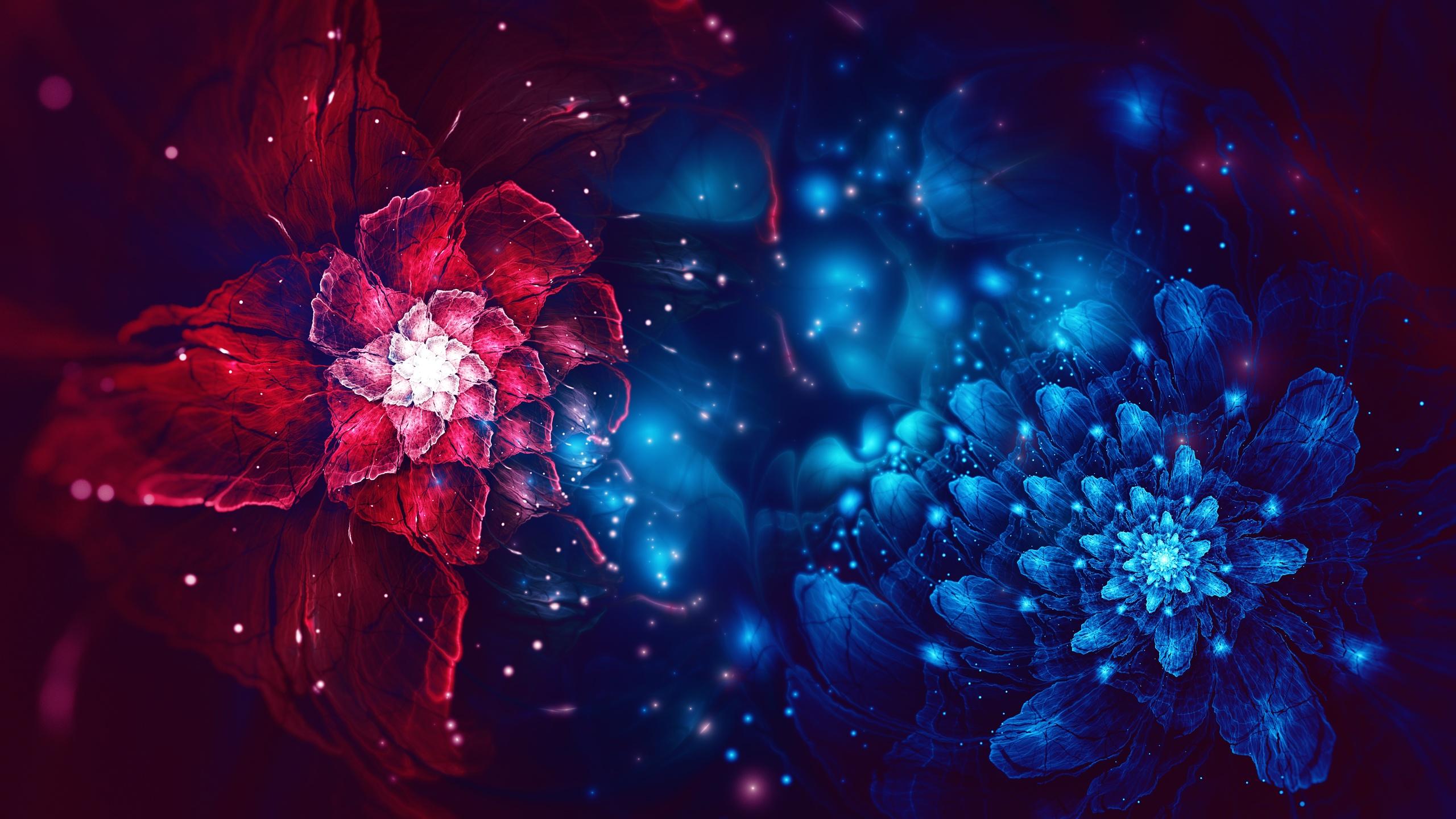2560x1440 Desktop Wallpaper Red Blue Flowers, Fractal, Digital Art, HD Image, Picture, Background, Eecfaa