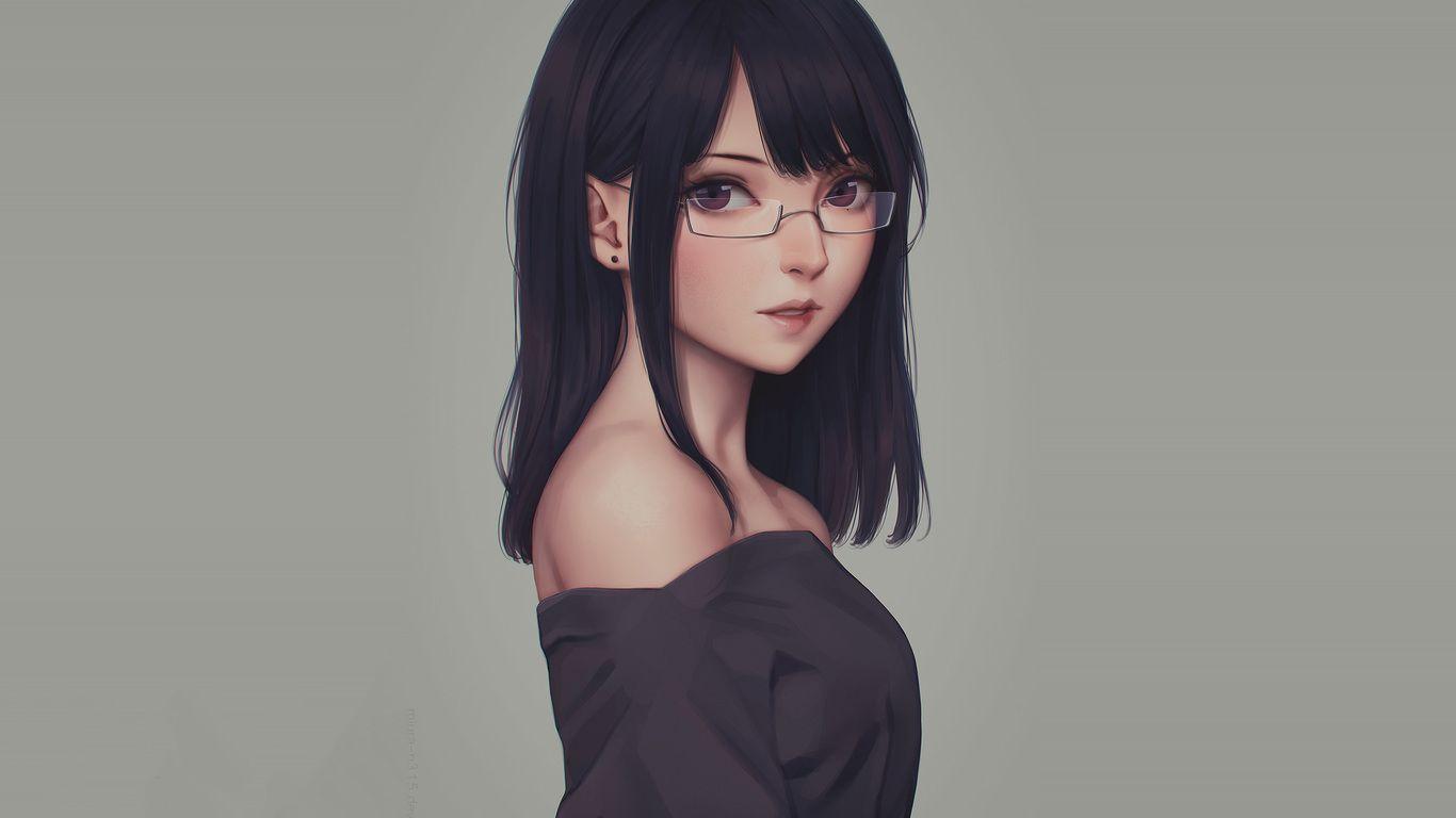 1366x768 Anime Girl Glasses Wallpaper