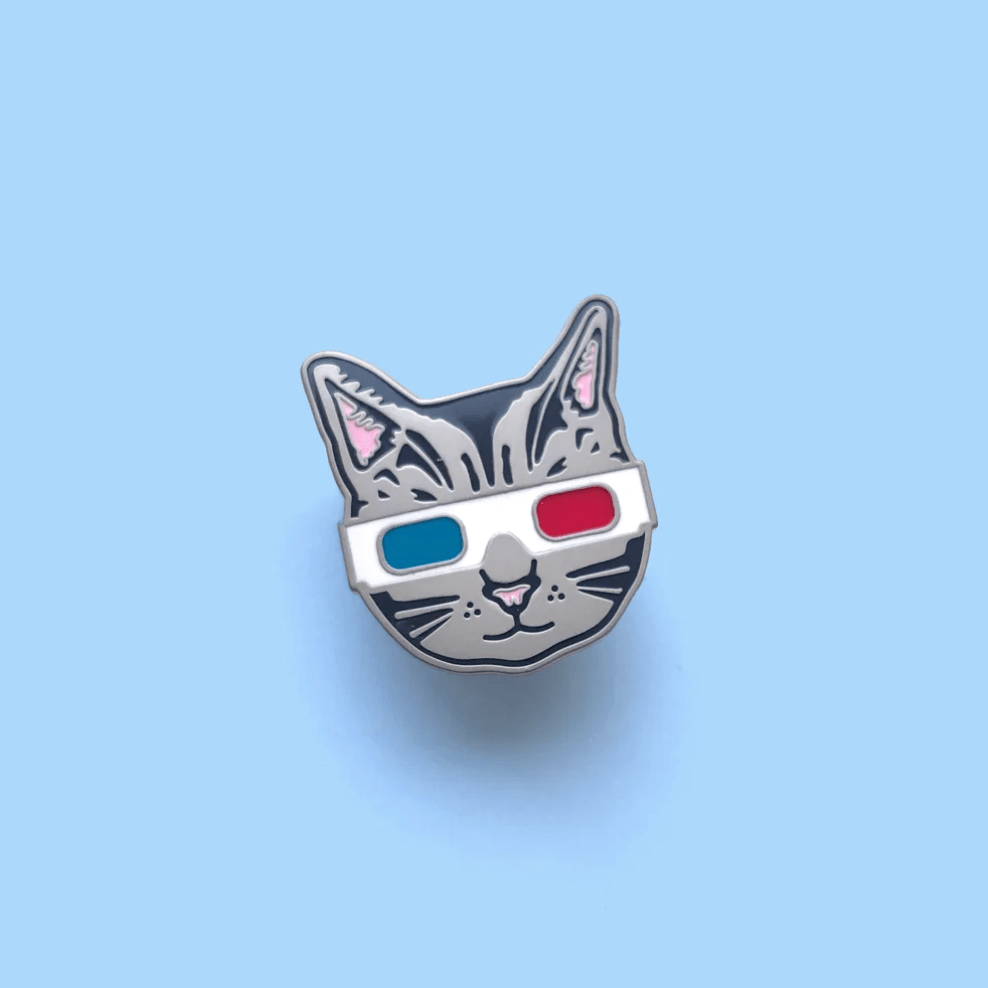 988x988 3D Glasses Cat Pin