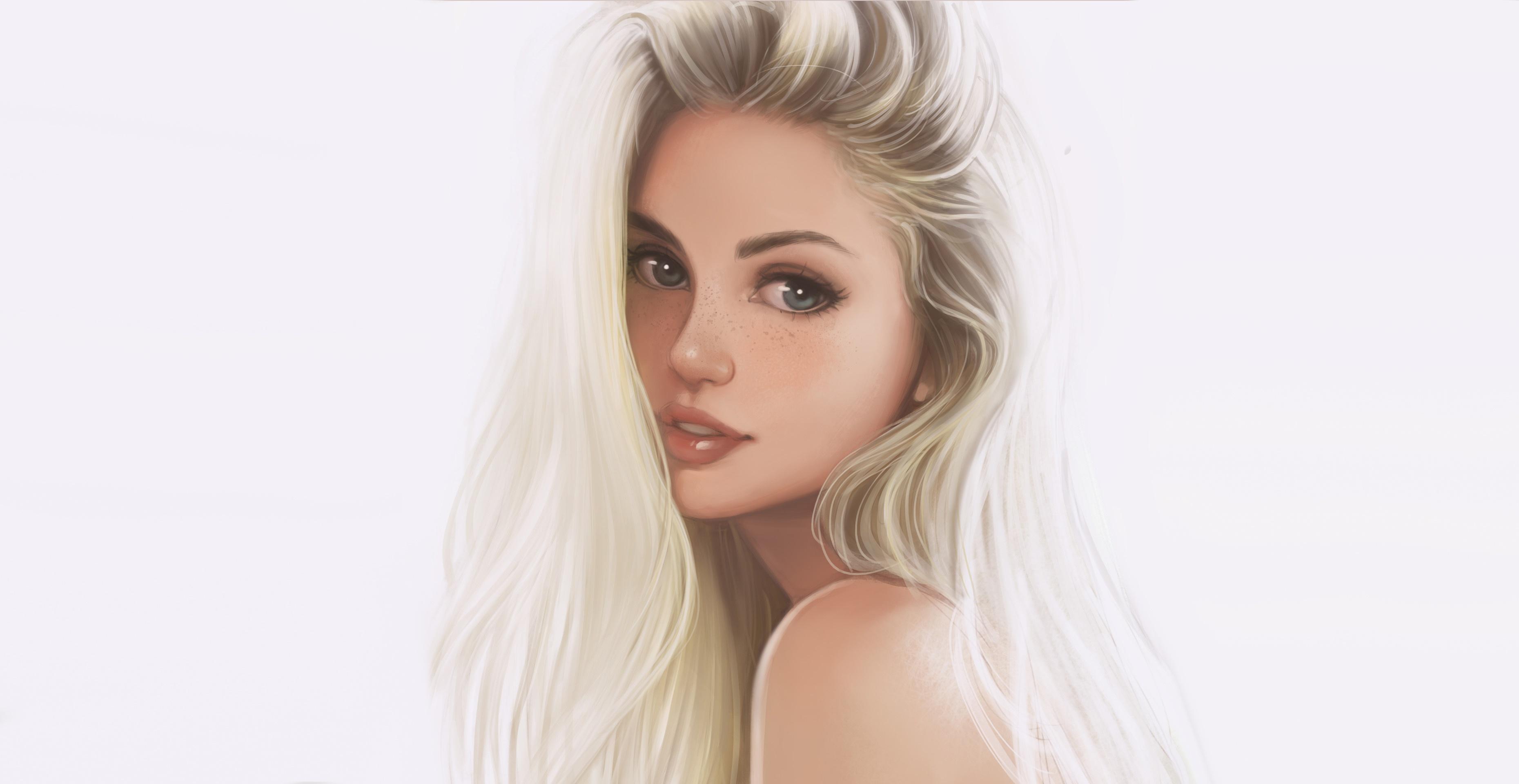 3720x1920 Blonde Woman Portrait Digital Art, HD Artist, 4k Wallpaper, Image, Background, Photo and Picture