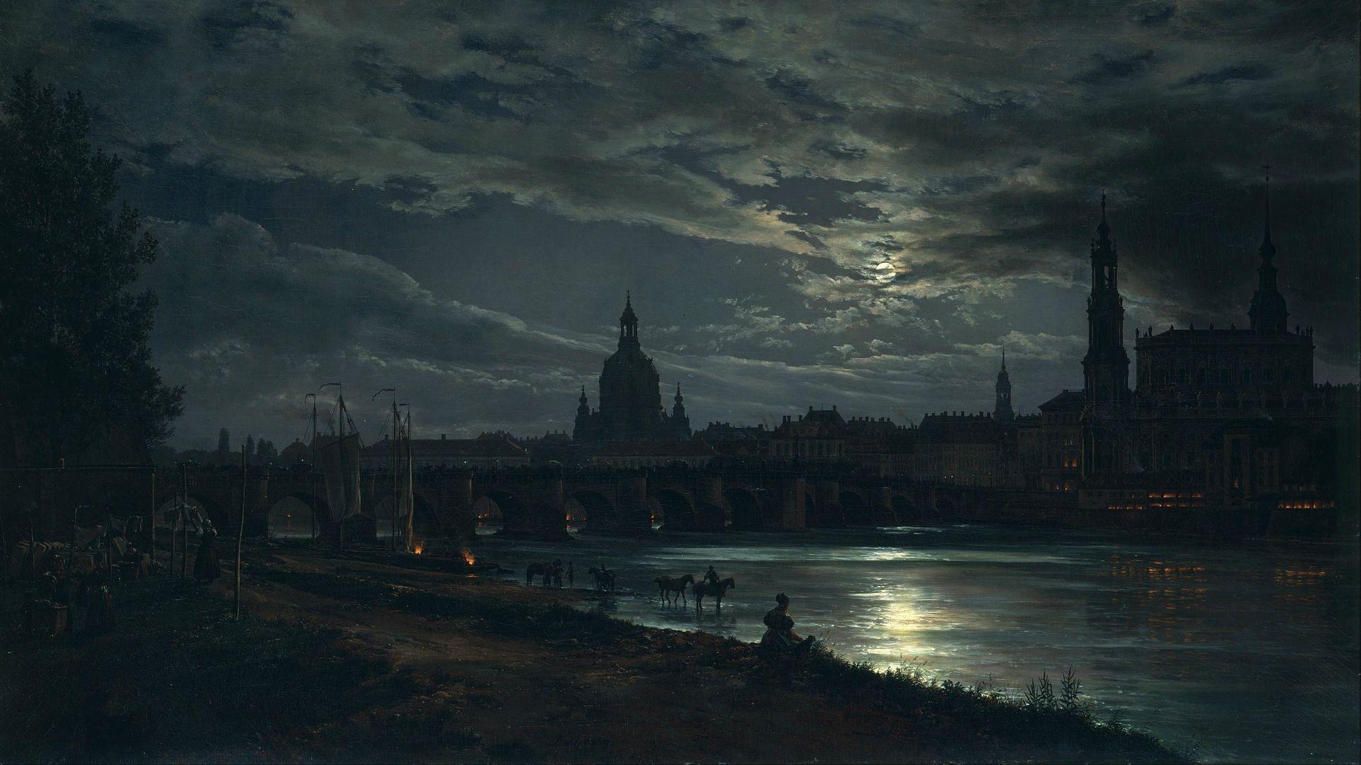 1920x1080 The city of Dresden by moonlight: wallpaper