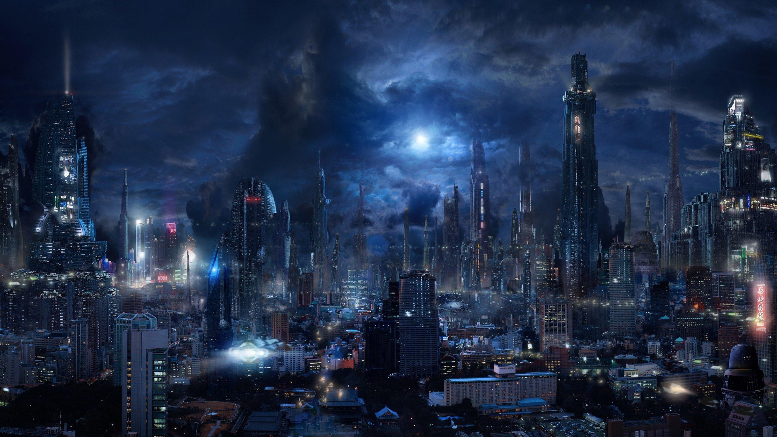 3000x1687 futuristic, City, Moonlight, Clouds, Night, Building, Bladerunner Wallpaper HD / Desktop and Mobile Background