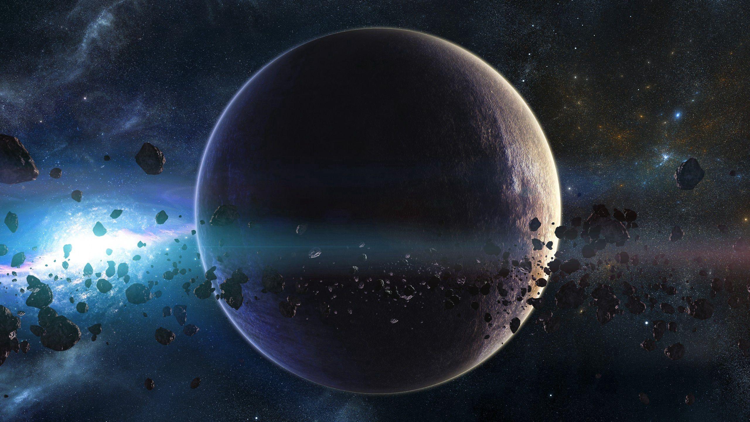 2560x1440 Download wallpaper 2560x1440 space, planets, asteroids, stars, belt, galaxy HD background