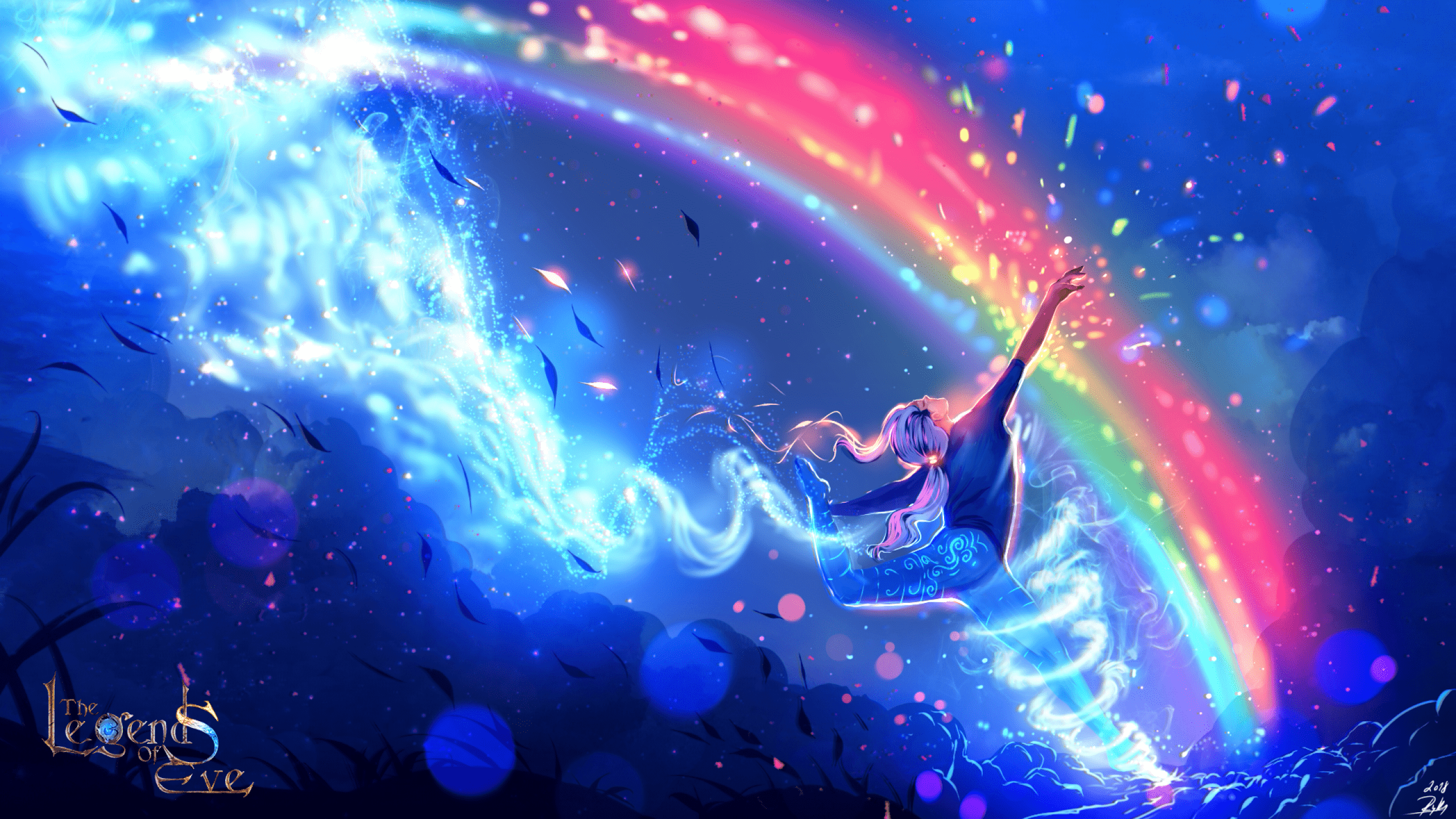 2560x1440 Download 2560x1440 Anime Boy, Rainbow, Dancing Wallpaper for iMac 27 inch