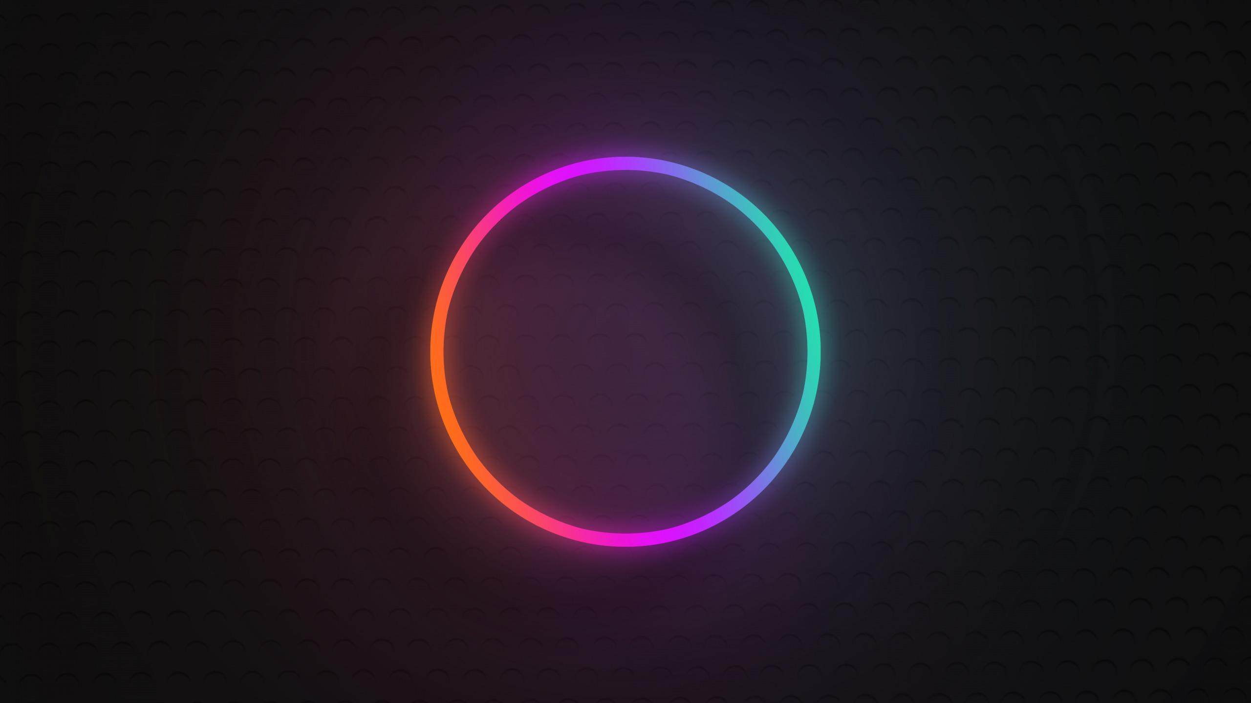2560x1440 Download wallpaper round, gradient, neon, sign, neon gradient, neon circle, neon rainbow circle, section minimalism in resolution 2560x1440