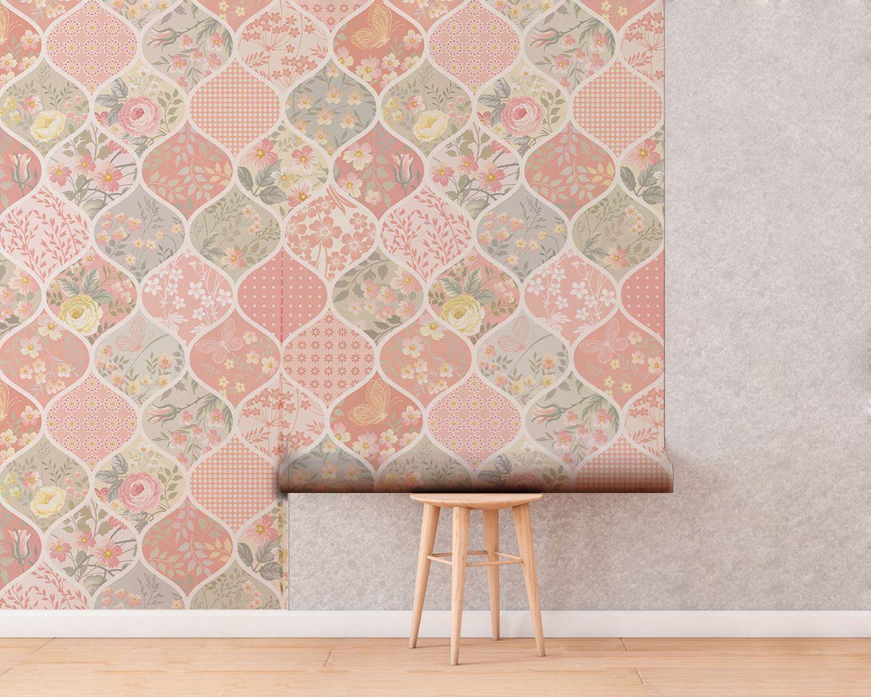 1250x1001 Pink Patchwork Trellis Wallpaper