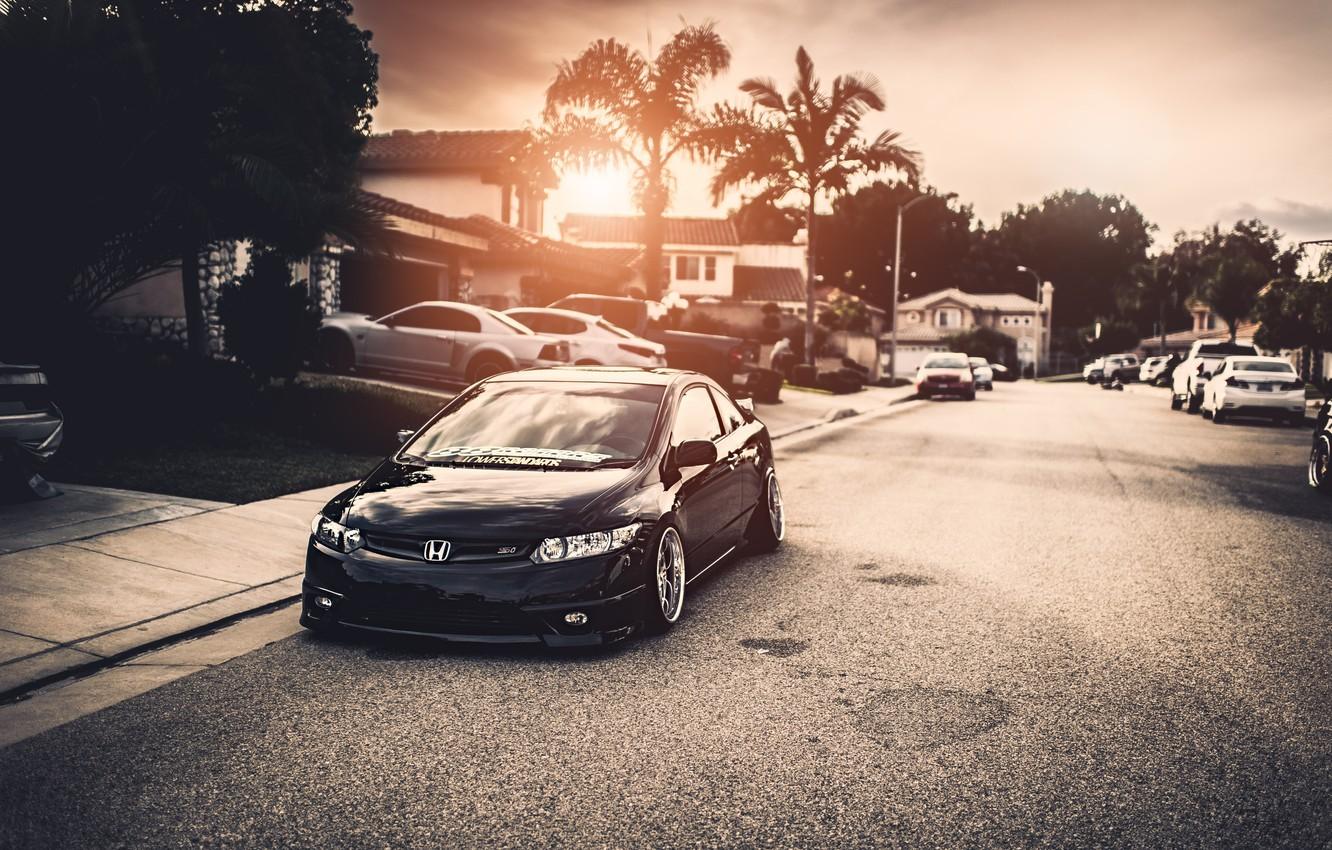 1332x850 Wallpaper the city, black, honda, black, Honda, civic, civic, stance image for desktop, section honda