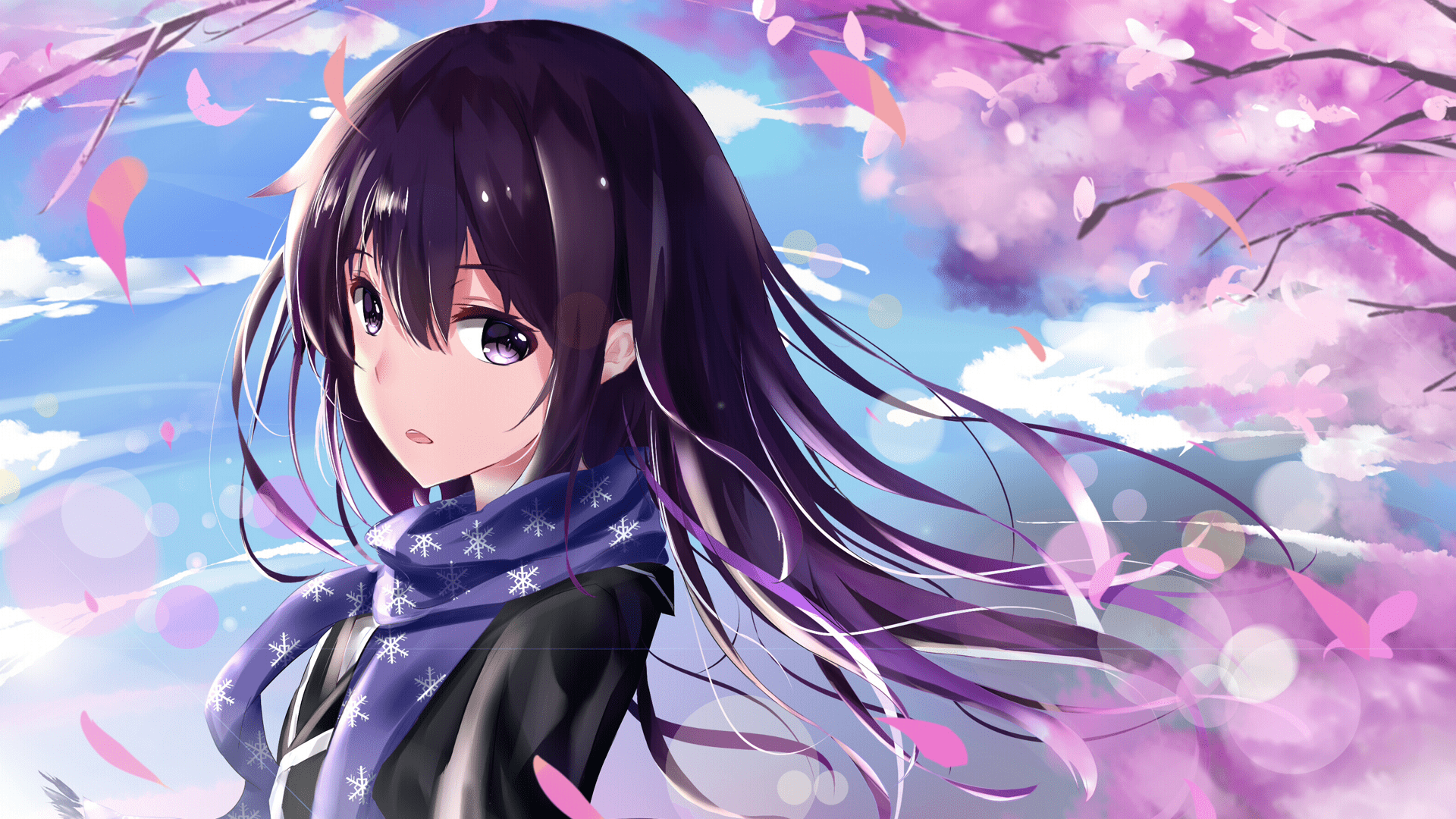 1920x1080 Anime Girl With Purple Hair Wallpaper