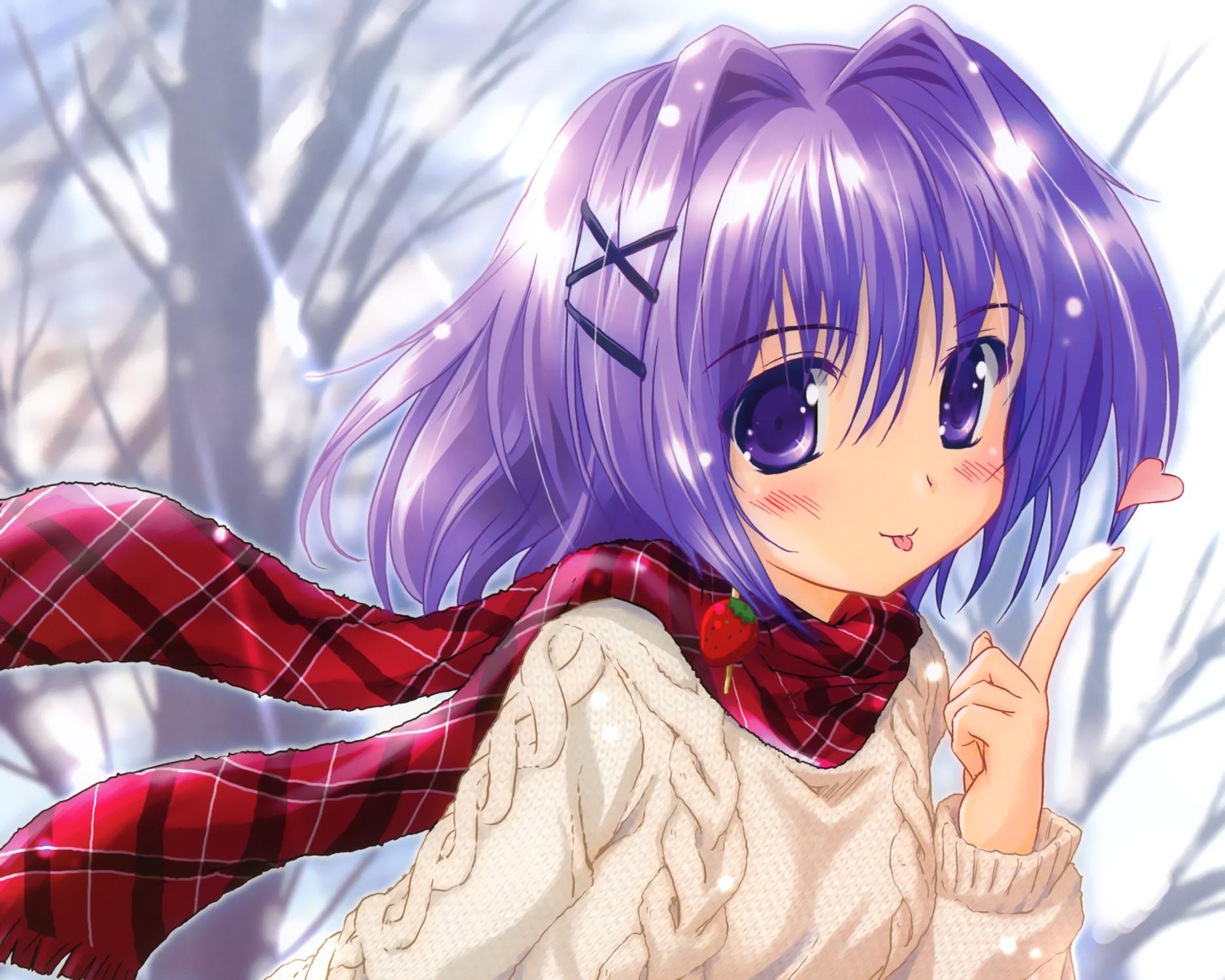1874x1500 komatsu purple hair blush anime hearts scarf purple eyes anime girls 1874x1500 wallpaper High Quality Wallpaper, High Definition Wallpaper