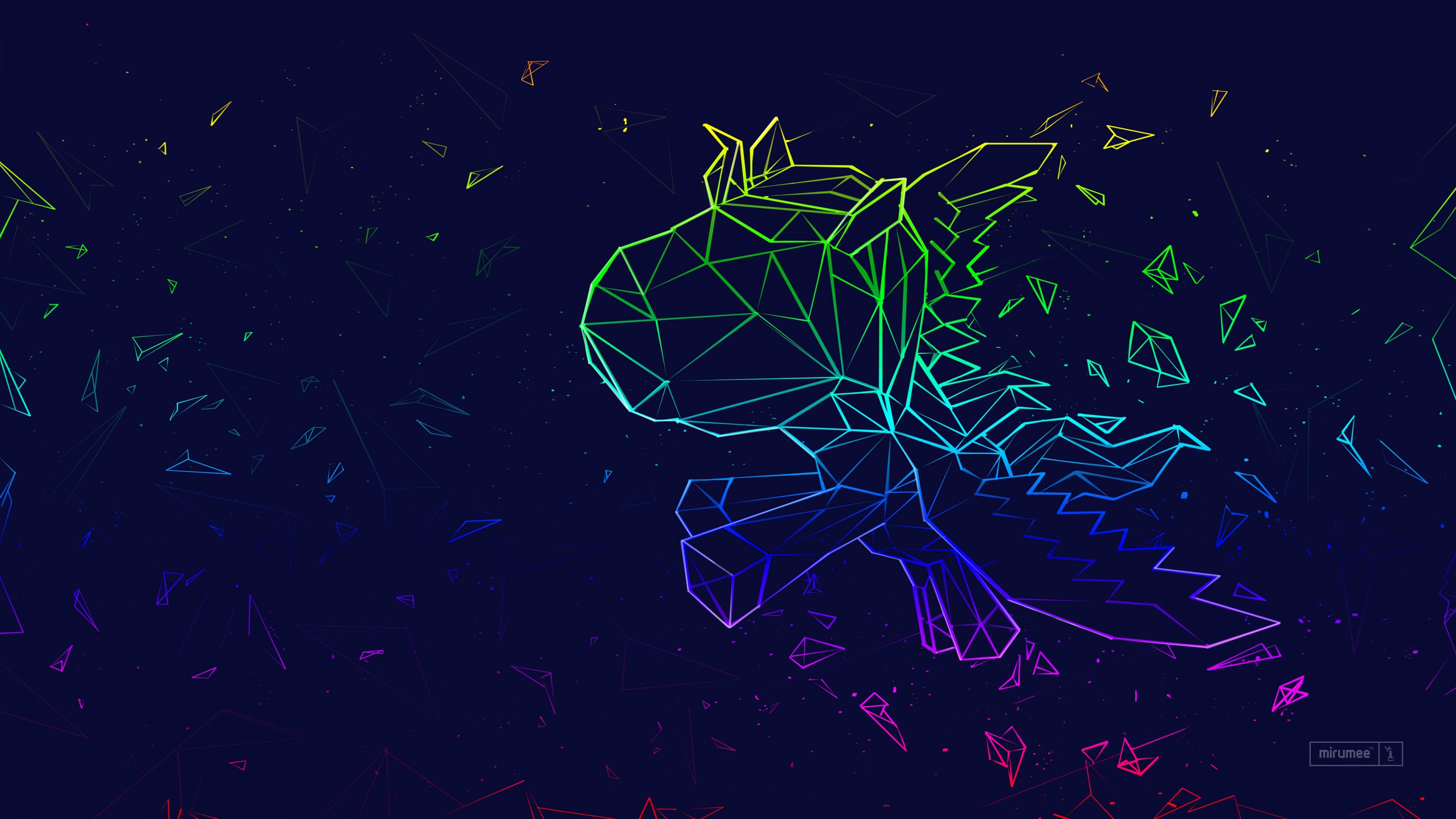 3840x2160 Polygon Art Pony Vector Digital Art Blue Background Wallpaper:3840x2160