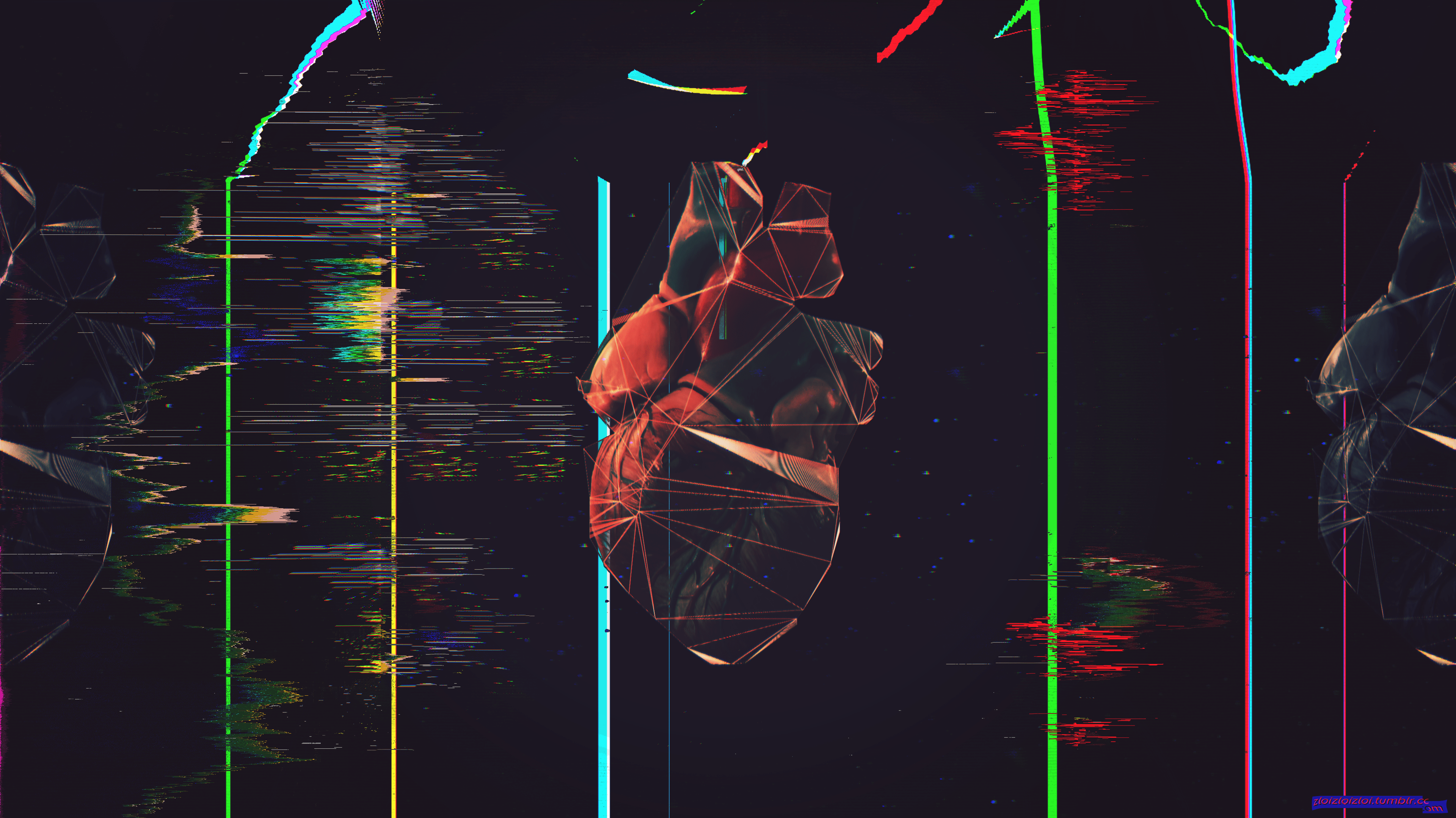 3840x2160 #polygon art, #heart, #glitch art, #low poly, #abstract wallpaper HD Wallpaper