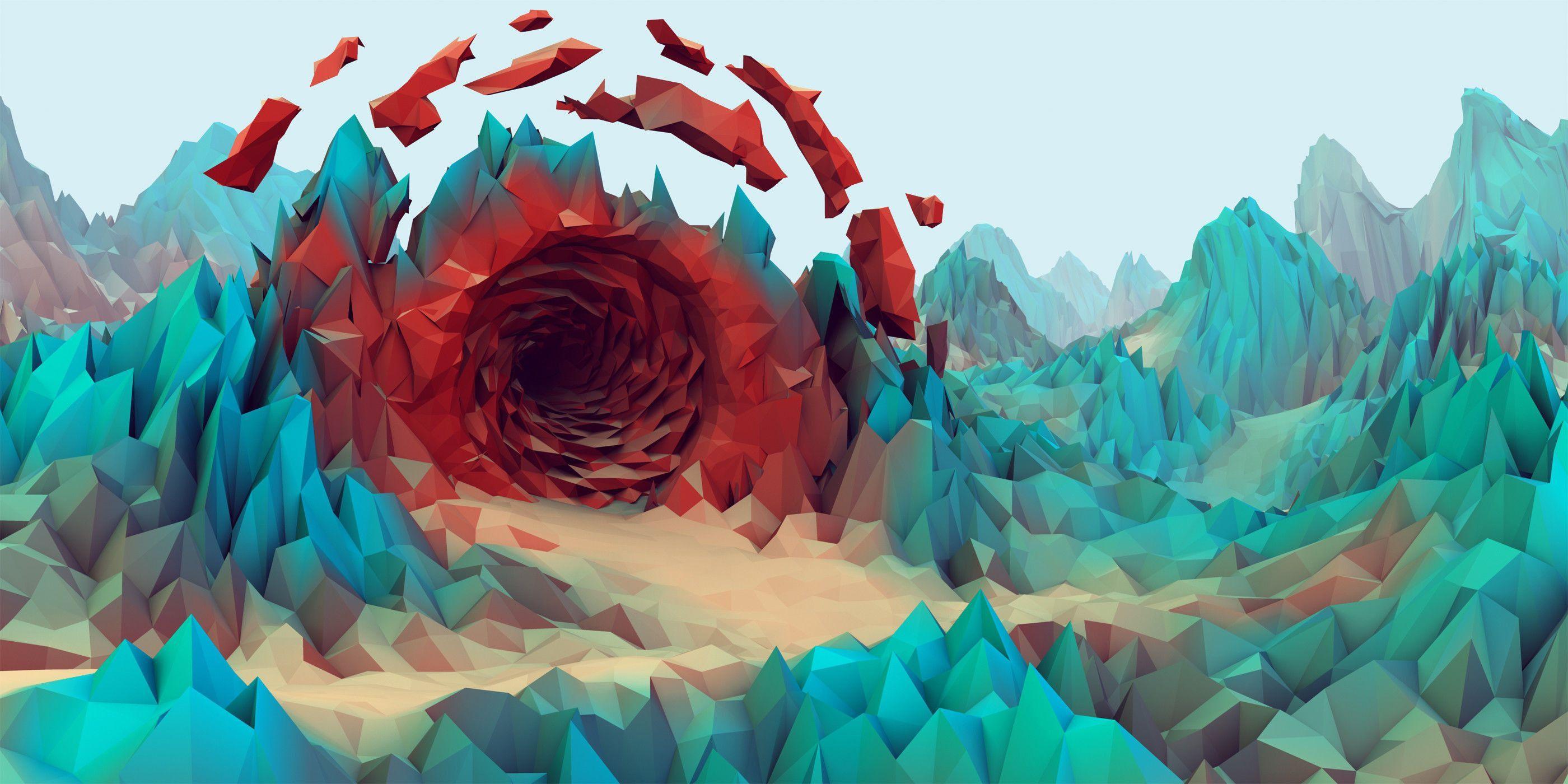 2800x1400 Polygon Art Wallpaper, HD Polygon Art Background