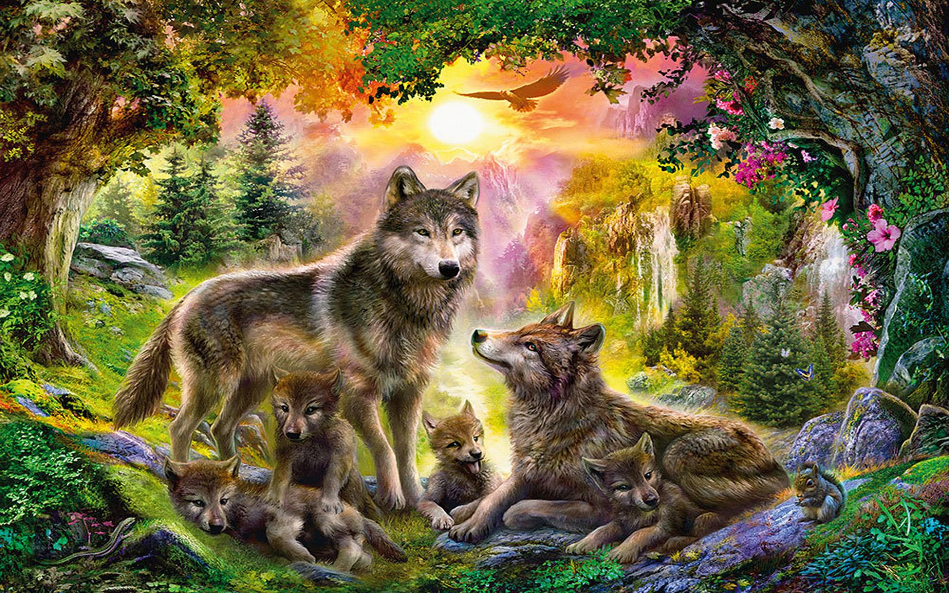 1920x1200 Wolf Families Animal Art Wallpaper HD 1920x1200 :
