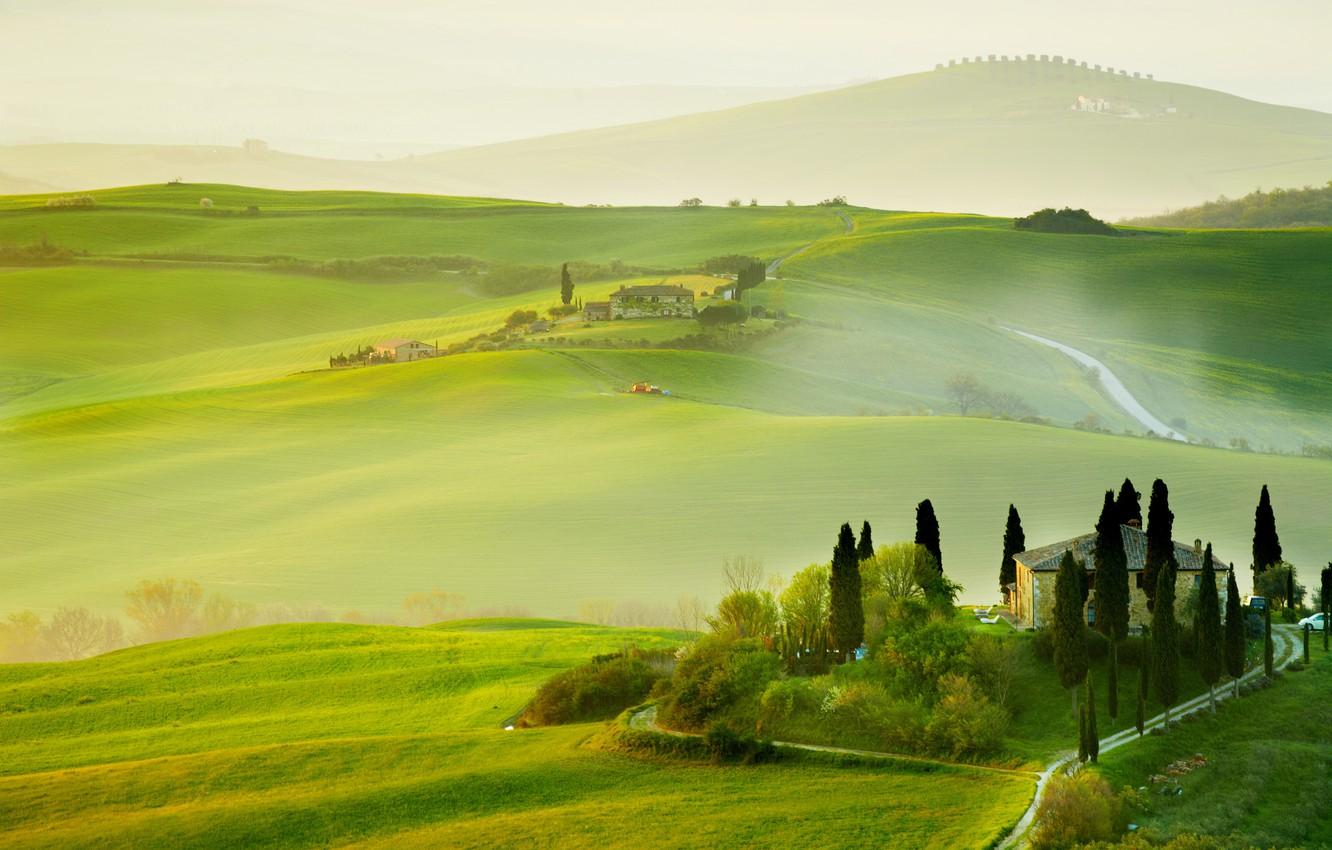 1332x850 Wallpaper summer, the sky, trees, landscape, nature, Italy, summer, Landscape, sky, trees, Italy, nature, the countryside, green field, Tuscany, countryside image for desktop, section пейзажи