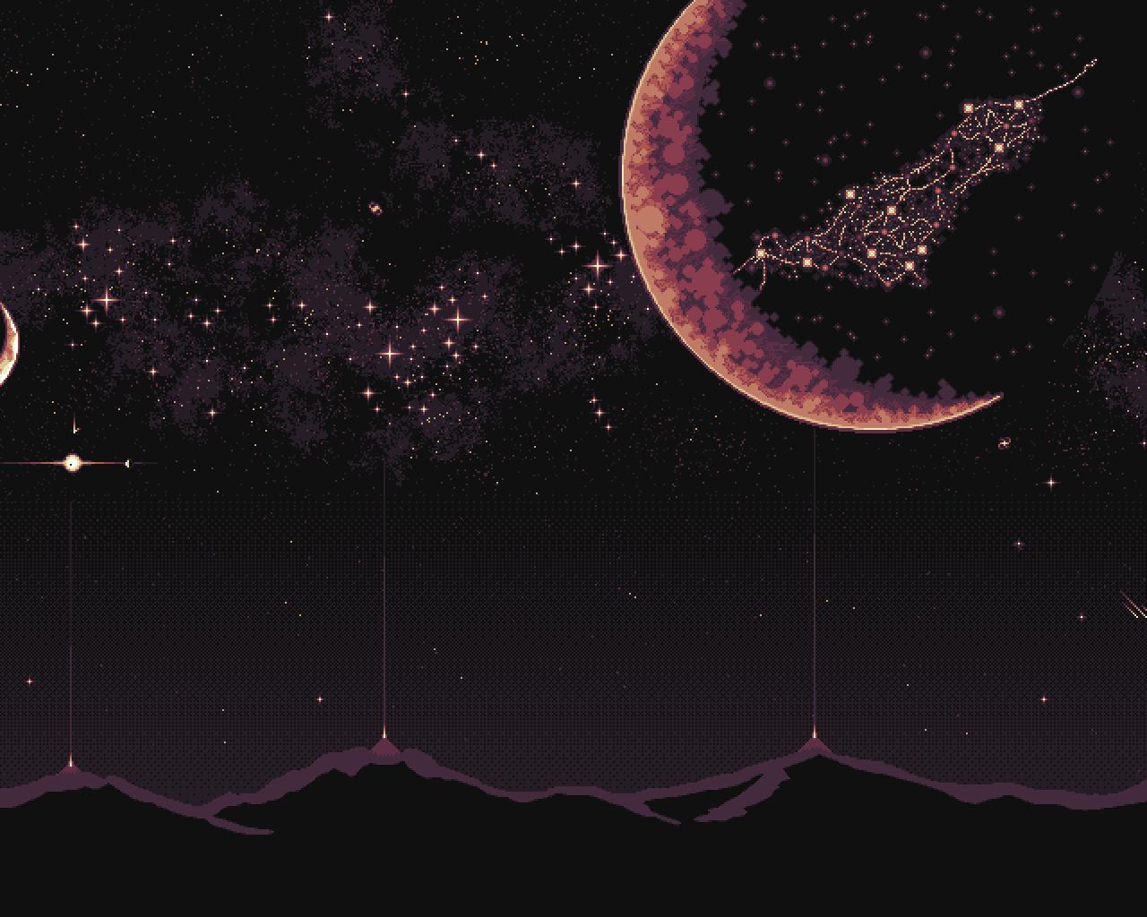 1280x1024 Download 1280x1024 wallpaper pixel art, dark sky, planets, fantasy, silhouette, art, standard 5: fullscreen, 1280x1024 HD image, background, 26676
