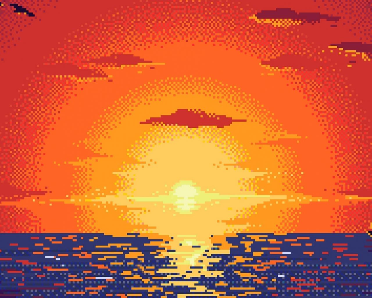 1280x1024 Download 1280x1024 wallpaper sunset, pixel art, abstract, standard 5: fullscreen, 1280x1024 HD image, background, 7710