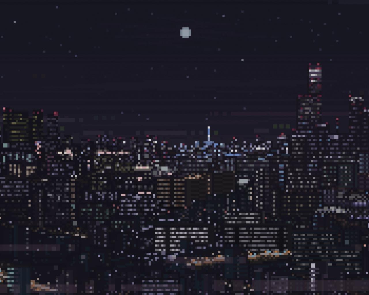 1280x1024 Download Cityscape, dark, pixel art wallpaper, 1280x Standard 5: Fullscreen