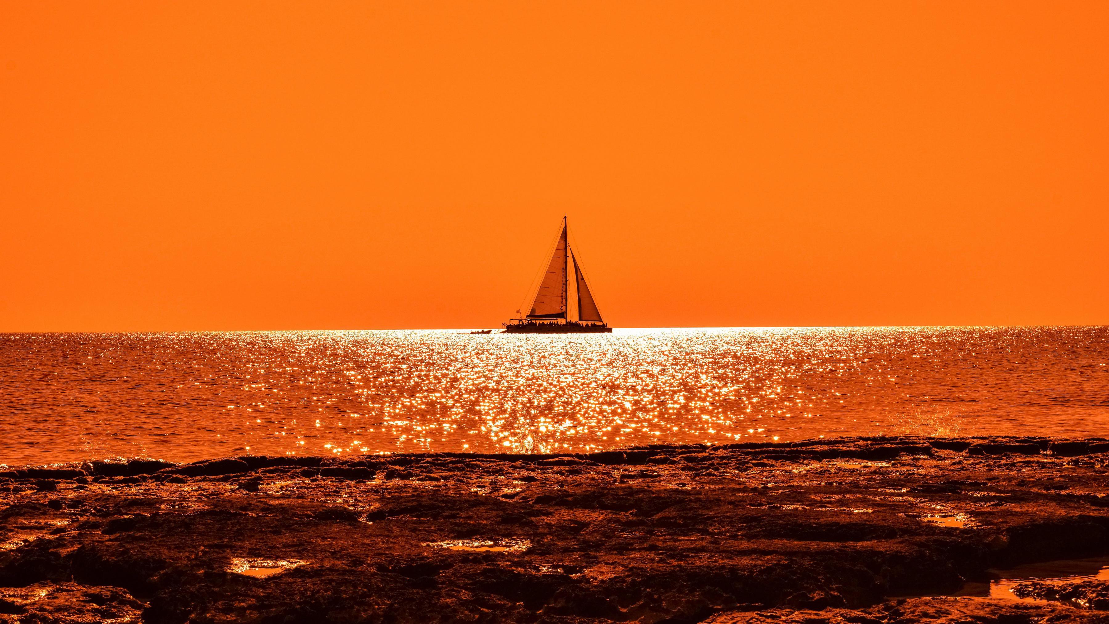 3600x2025 Sunset Boat Sail 4K Wallpaper
