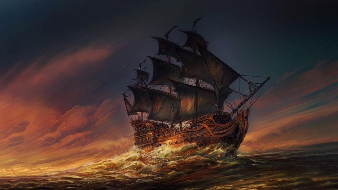 1280x720 Sails Ship In Ocean 720P Wallpaper, HD Fantasy 4K Wallpaper, Image, Photo and Background
