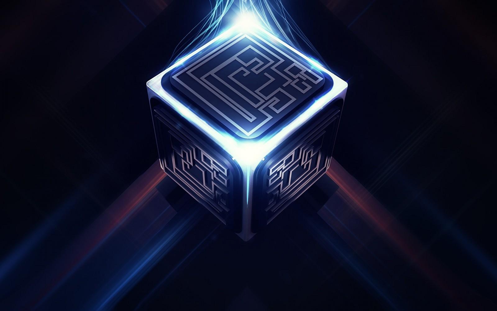 1600x1000 #digital art, #Lacza, #science fiction, #cube, #abstract, #artificial lights, #fantasy art, #glowing, D, #lights, #futuristic, #pattern, #artwork, wallpaper. Mocah HD Wallpaper