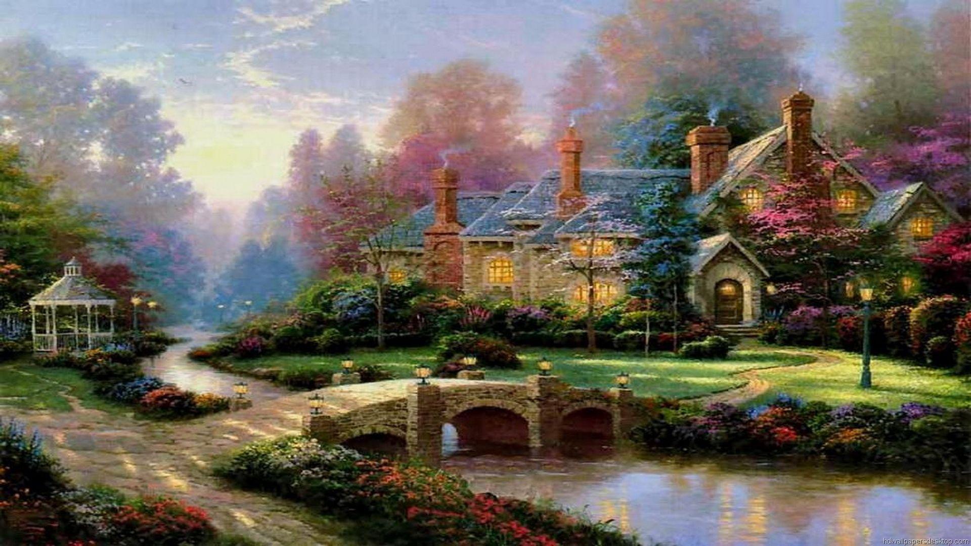 1920x1080 Thomas Kinkade Free Summer Desktop Wallpaper
