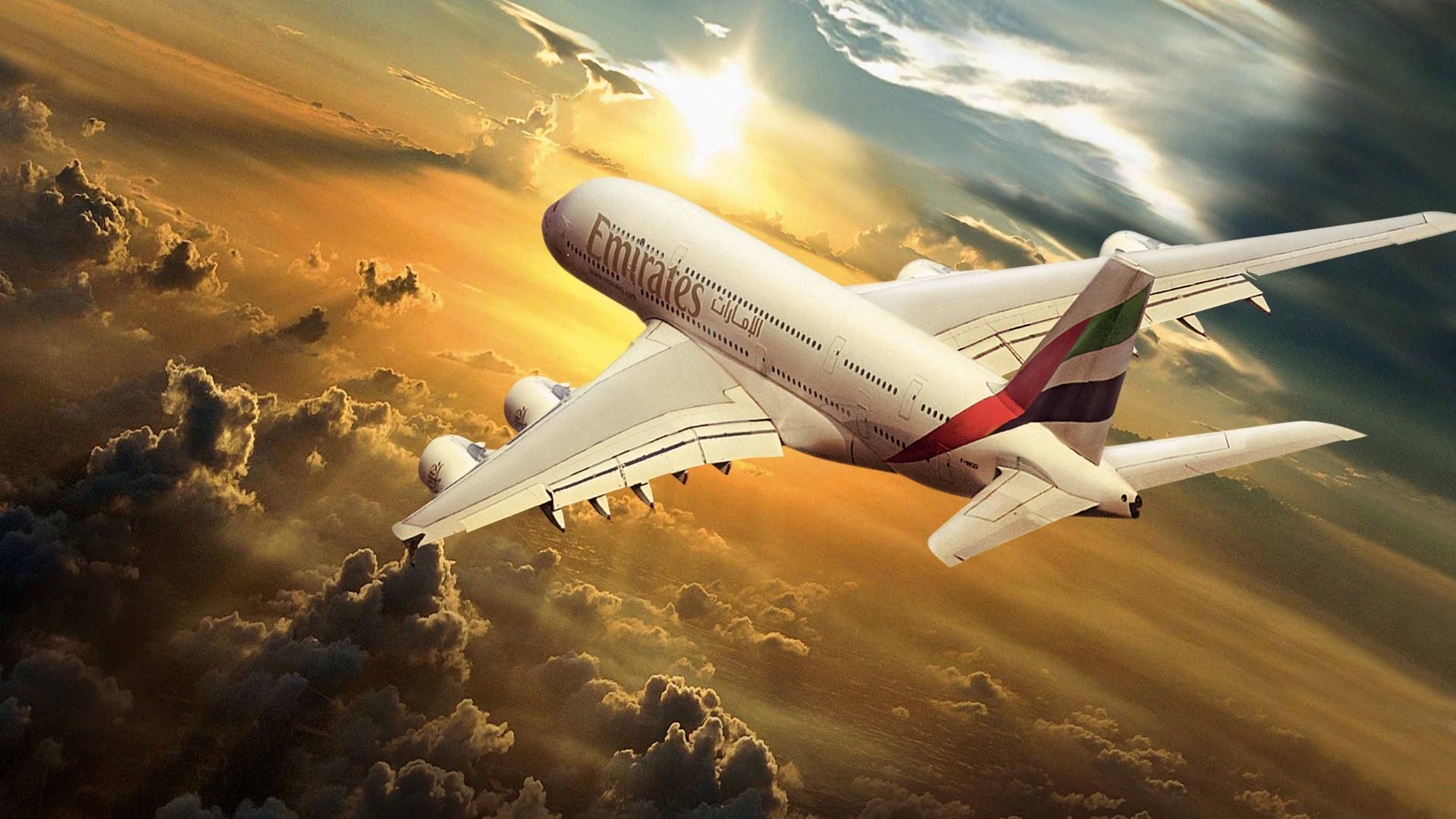 1920x1080 Airbus Emirates Airlines in the sun wallpaper and image, picture, photo