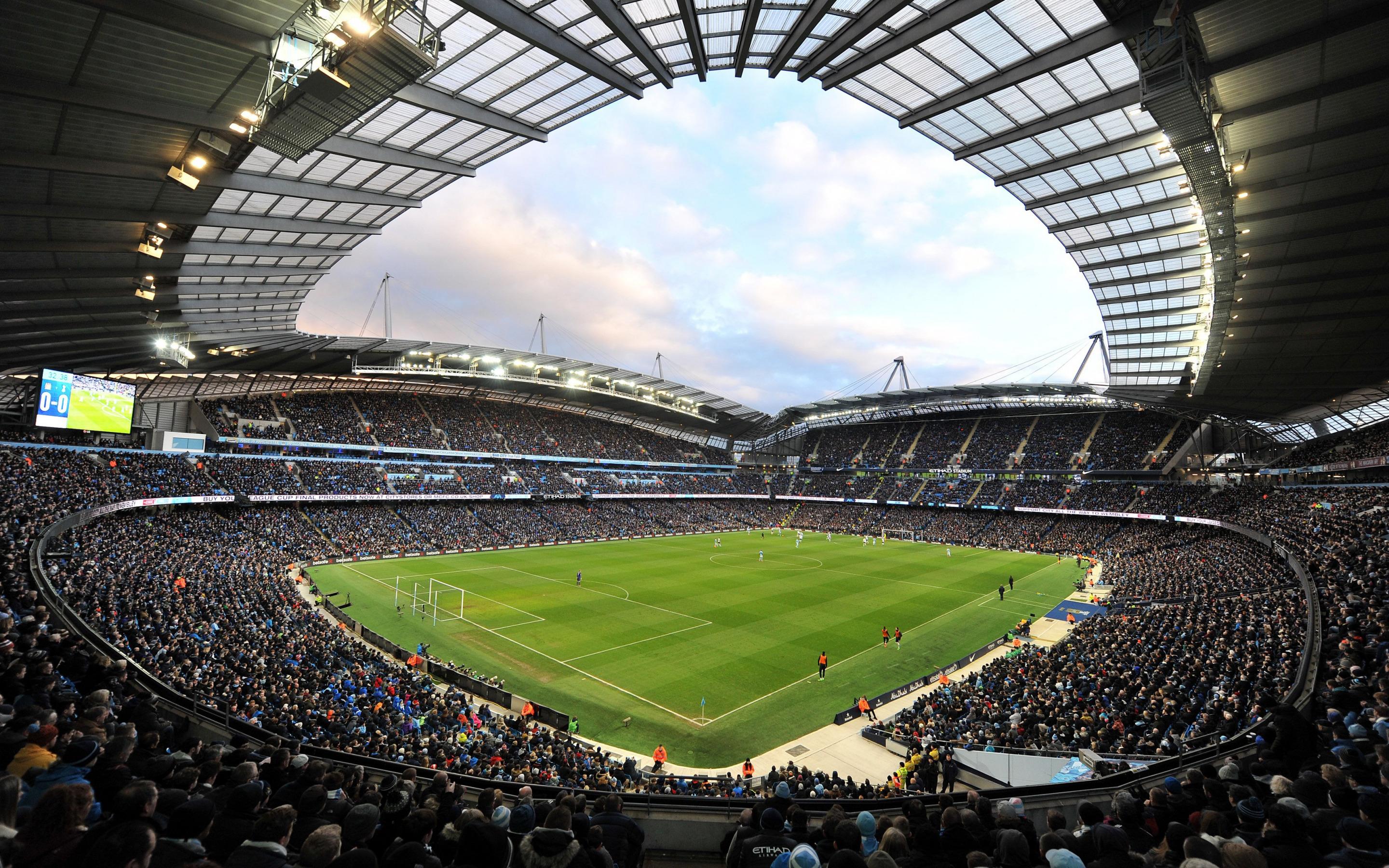 2880x1800 Download wallpaper Etihad Stadium, City of Manchester Stadium, Manchester City FC Stadium, inside view, soccer field, Manchester, England for desktop with resolution 2880x1800. High Quality HD picture wallpaper