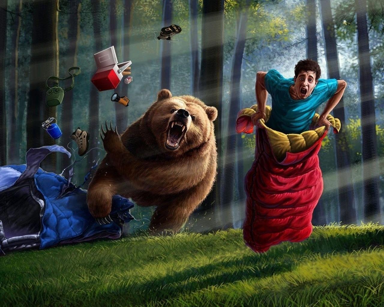 1280x1024 fantasy forest humor race bears camping attack 1280x1024 wallpaper High Quality Wallpaper, High Definition Wallpaper