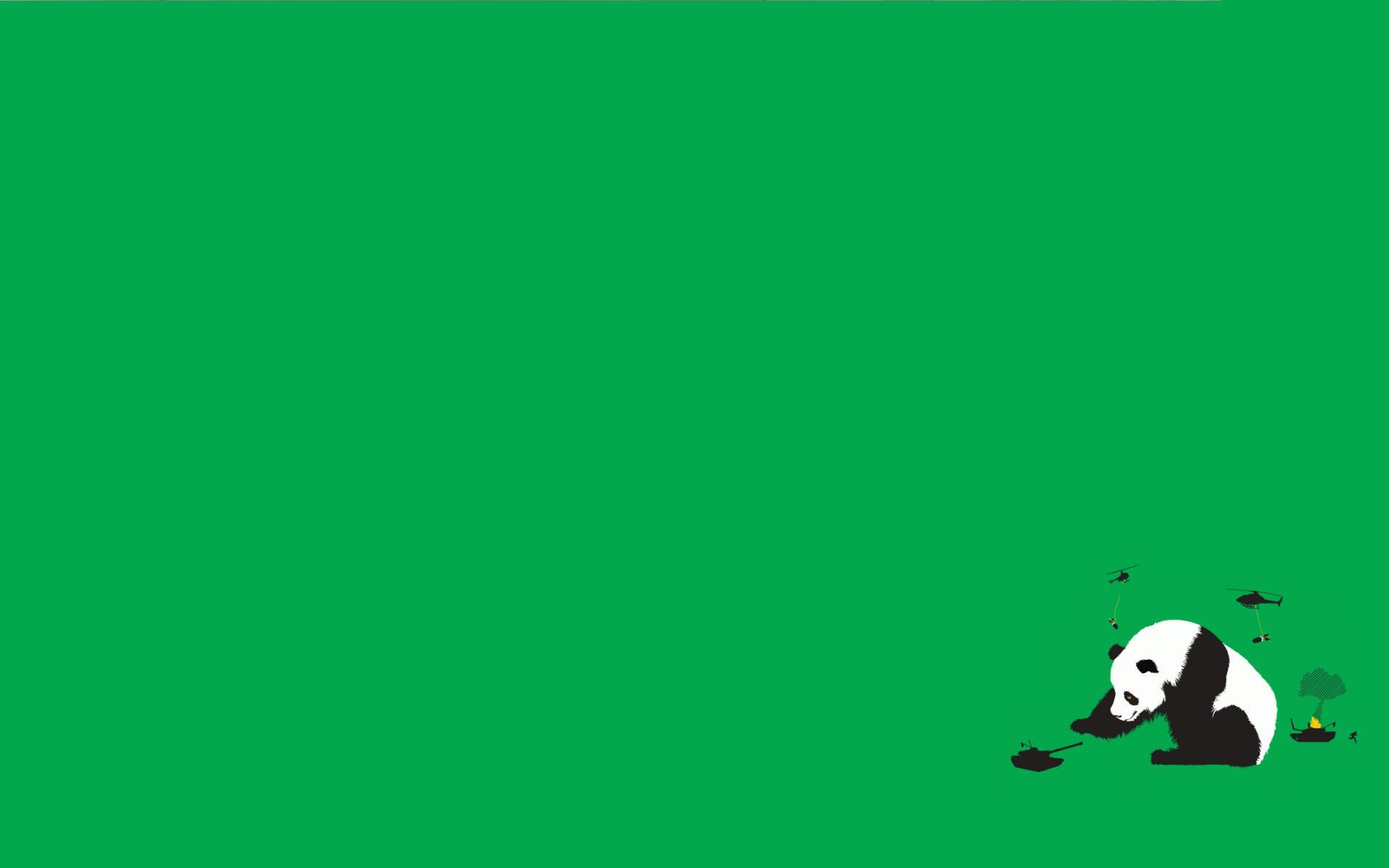 1920x1200 Panda Bear on a Green Background being attacked by the Military HD Wallpaper