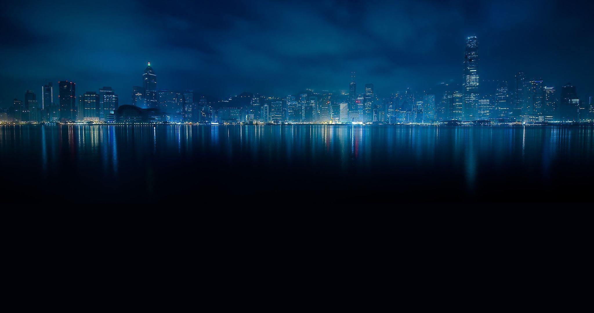 2048x1080 Blue and Black City Wallpaper